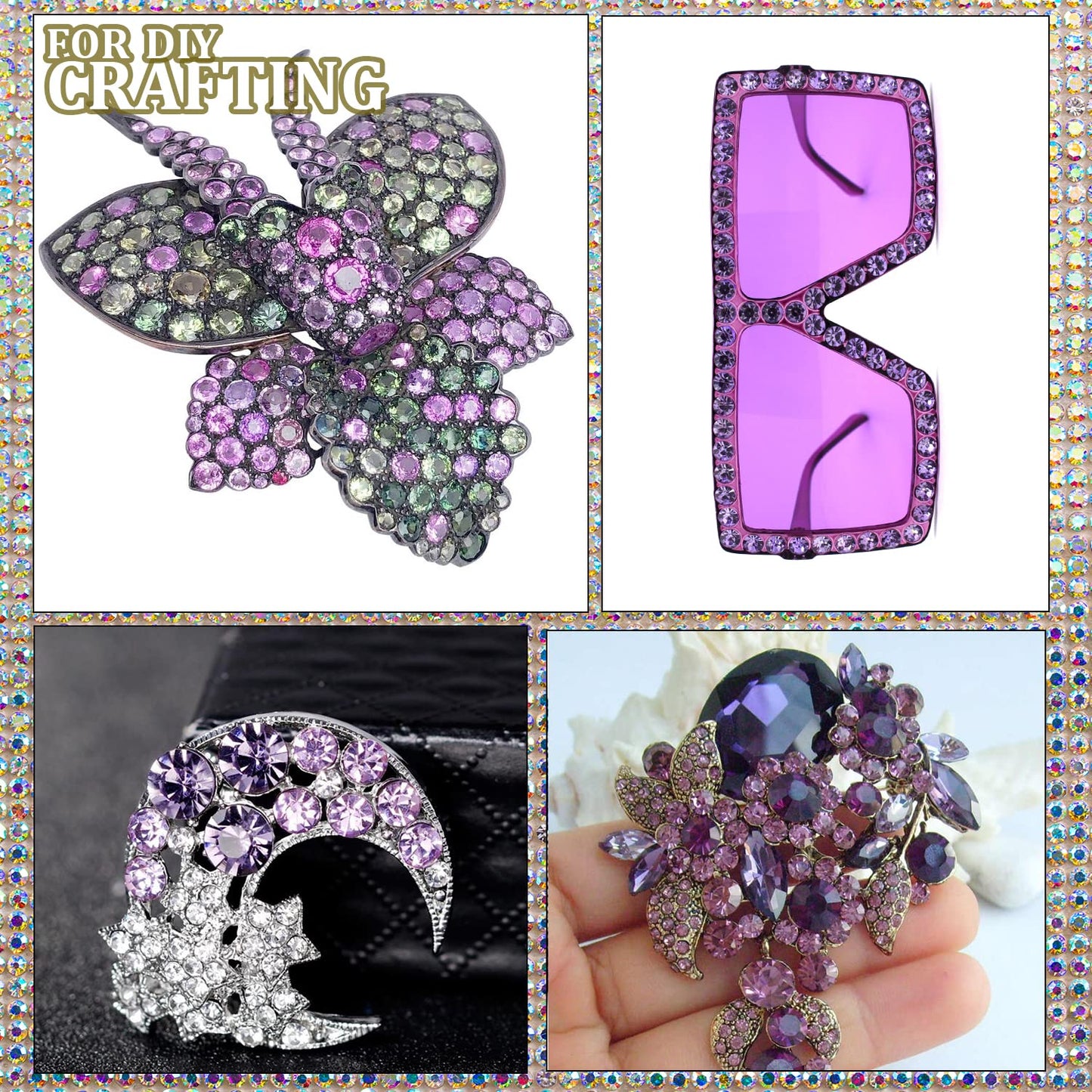 One Pack 2000 Pcs of Flatback Round Pale Purple Rhinestones 6 Sizes (1.5-6 mm) with Nail Art Rhinestone Picker Pencil and Tweezer for DIY and Salon Use