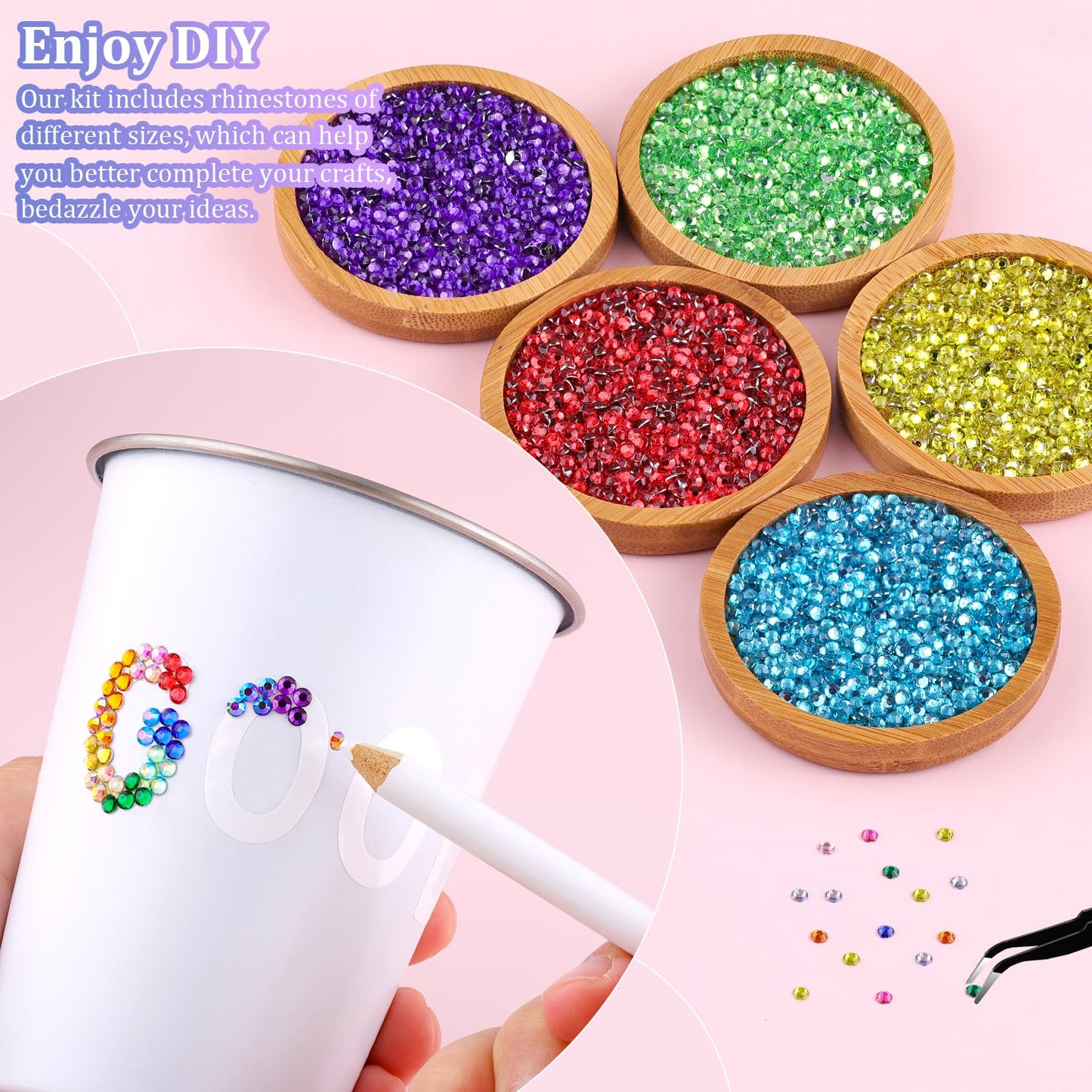 24000Pcs Resin Rhinestones for Bedazzling with Tweezers, Multicolor 3mm Rhinestones for Crafting with 3Pcs 10ml B7000 Jewelry Glue for DIY Crafts Clothing Tumblers Shoes Fabric Nail Art