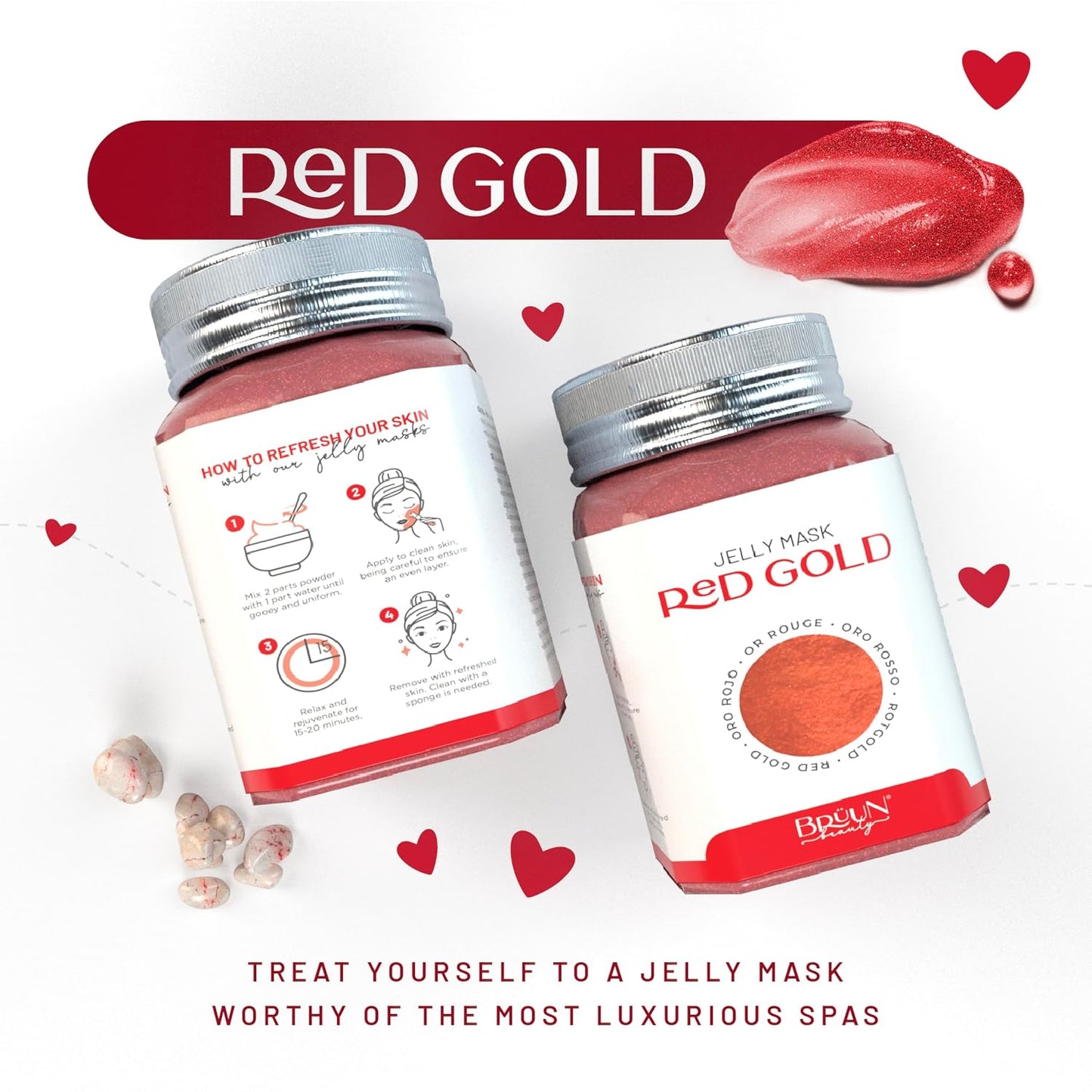 BRÜUN Jelly Mask Jar Red Gold Lactic AC AHA Peel-Off Face Care Rubber Mask | 23 fl oz Skin Care Moisturizing Gel Mask Jar Spa Set
