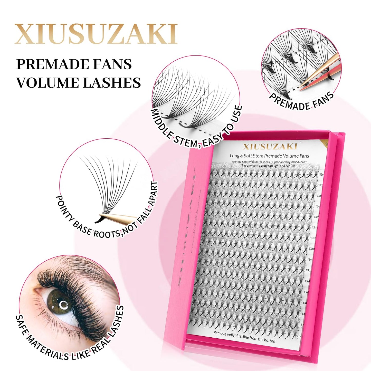 Premade Fans Eyelash Extensions 10D Volume Lash Extensions 0.07 Thickness Eyelash Extension D Curl Premade Lash Fans 13mm Fluffy Soft Handmade Lash Fan(10D-0.07-D,13mm)