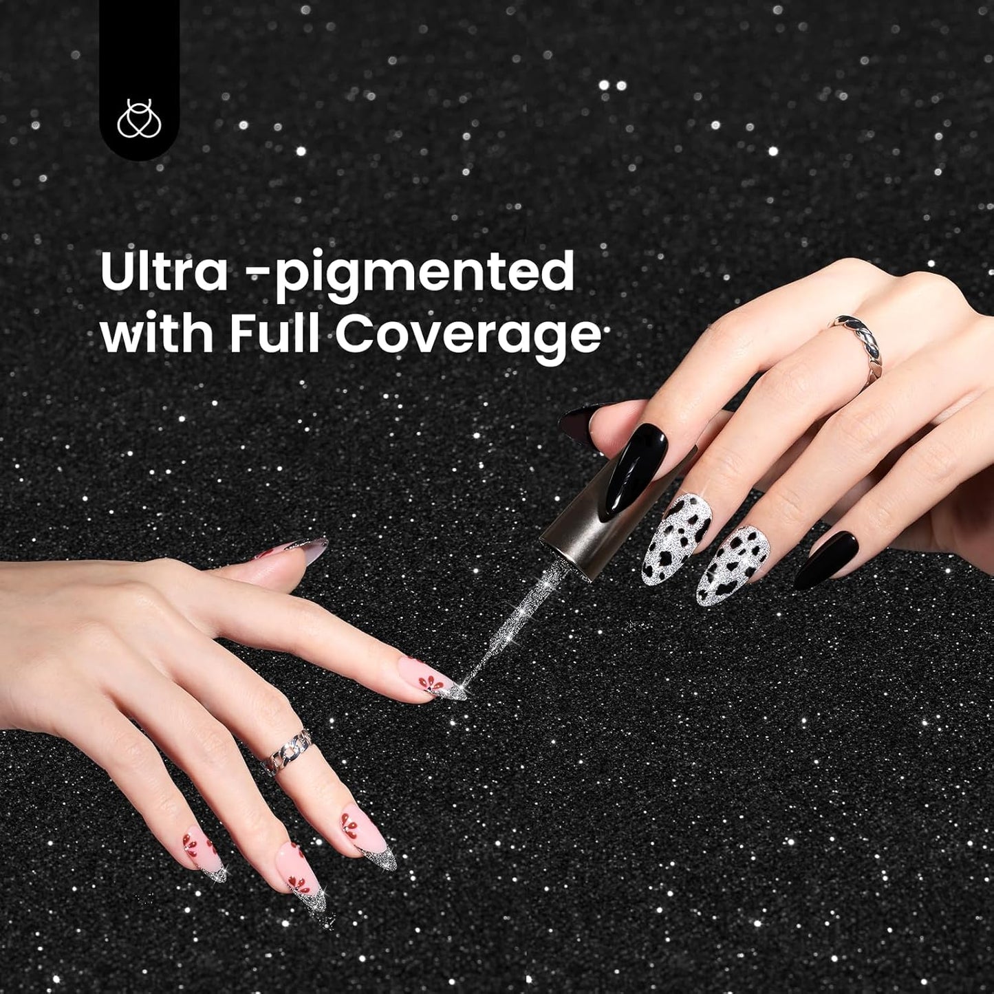 Beetles Reflective Glitter Gel Polish, 2 Pcs Liner Gel Nail Polish Set Black Silver Nail Art Gel Glitter Gel Nail Polish Diamond Shinning Liner Nail Art Design Gifts for Women New Trend