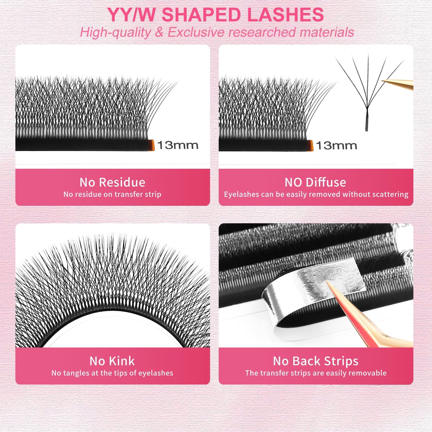 W Lash Extensions Supplies 5D Eyelash Extensions W Shape 0.07mm Thickness C Curl 12mm Premade Fans Easy Fan Lashes Volume Matte Black 12 Rows Crisscross Eye Lashes(W-5D-0.07-C,12mm)