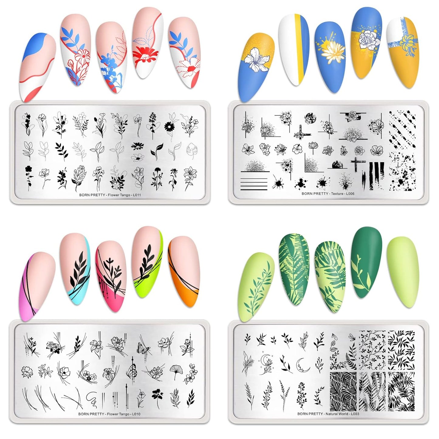 BORN PRETTY Stamping Temeplates Nail Art Stamping Plates Flower Leaves Theme Nail Image Plates Nail Manicuring DIY Printing Tools 4PCS