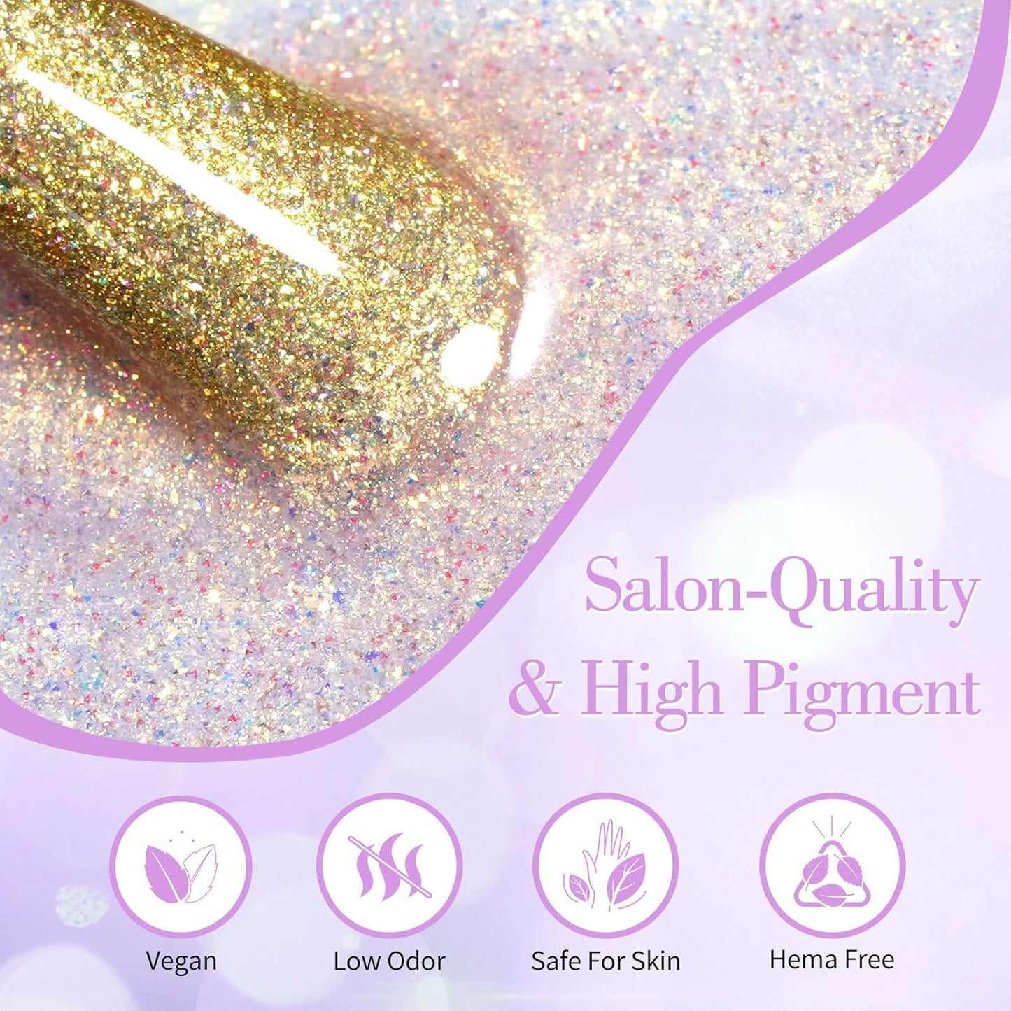 CANNI 1 Pcs Purple Glitter Gel Nail Polish, Shimmer Sparkly Light Purple Colors Gel Polish Soak Off Led Nail Art Gel Manicure Salon DIY