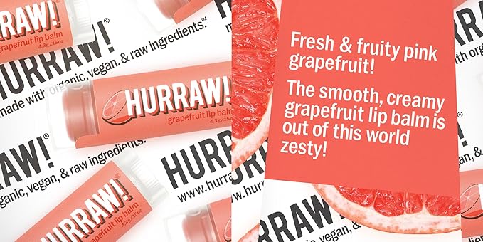 Hurraw! Grapefruit Lip Balm: Organic, Certified Vegan, Cruelty and Gluten Free. Non-GMO, 100% Natural Ingredients. Bee, Shea, Soy and Palm Free. Made in USA