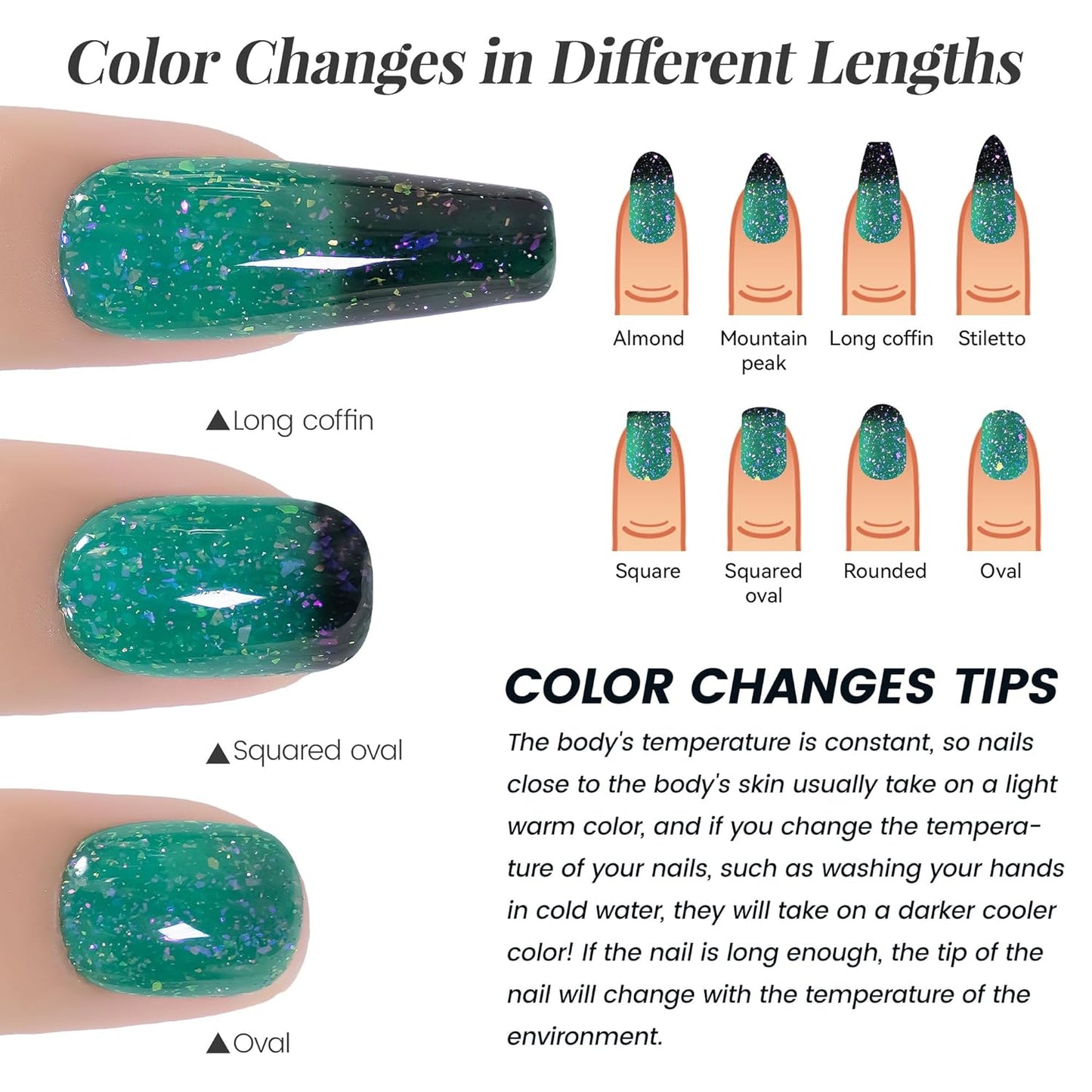 YTD Likomey Brocade Glitter Color Changing Gel Nail Polish,15ml Bright Green To Dark Green Shimmer Mood Temperature Change Colors,Fall Winter Ombre Thermal UV Nail Gel,WB349