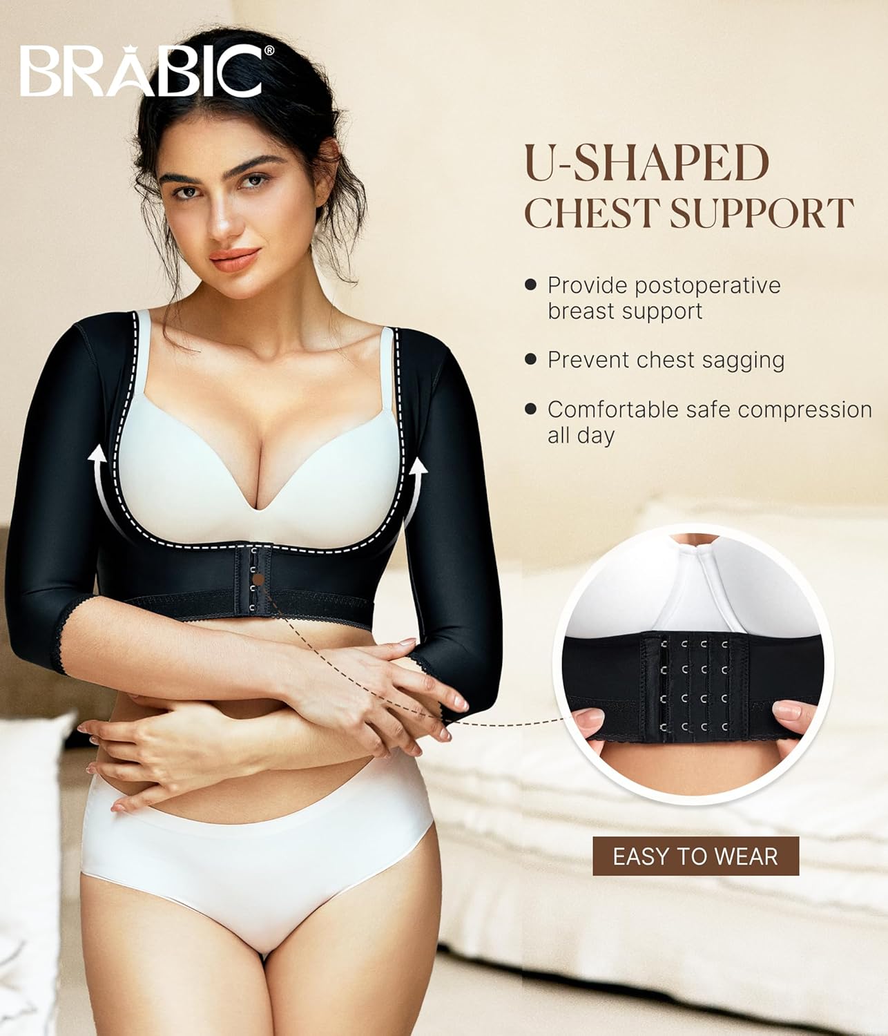 BRABIC Upper Arm Shaper Post Surgical Slimmer Compression Sleeves Posture Corrector Tops Shapewear for Women