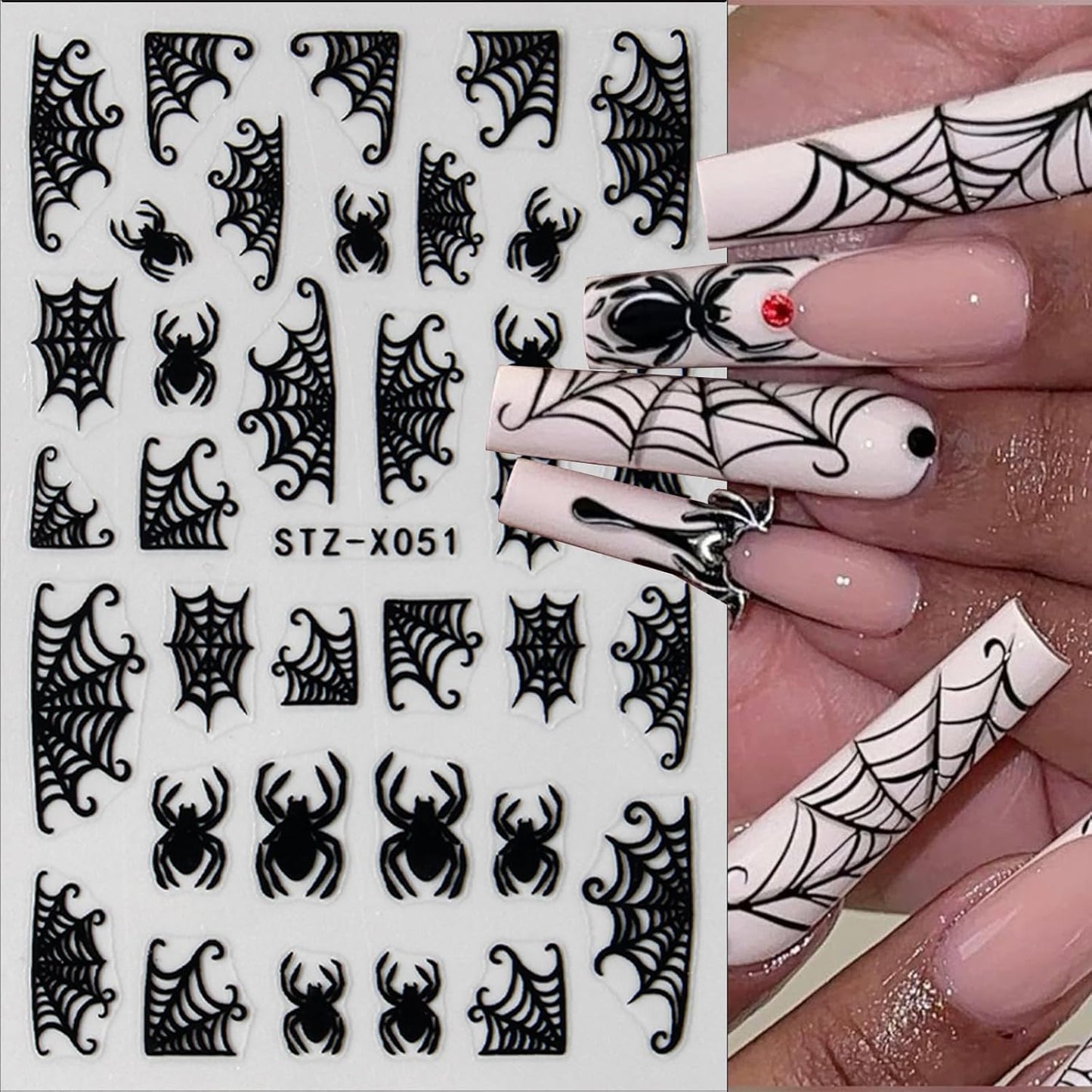 8 Sheets Halloween Nail Art Stickers 3D Spider Web Nail Decals Scary Black Spider Skull Bat Ghost Designs Nail Stickers Black White Halloween Nail Decoration for Women Girls DIY Nails Art Decoration