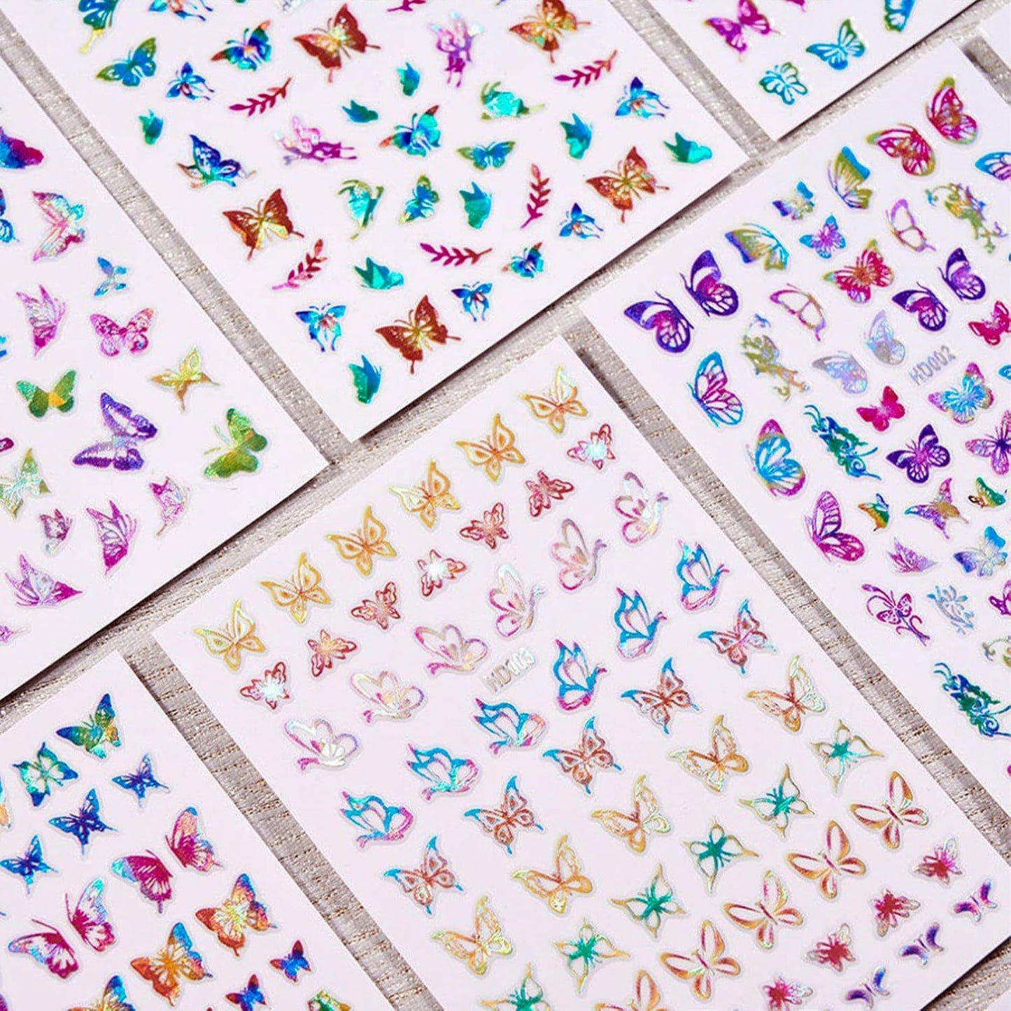 16 Sheets Butterfly Nail Art Stickers 3D Colorful Butterfly Self-Adhesive Design Nail Decals Pegatinas Uñas Holographic Laser Butterfly Nail Supplies for Women Acrylic Nail Art Decoration Accessories
