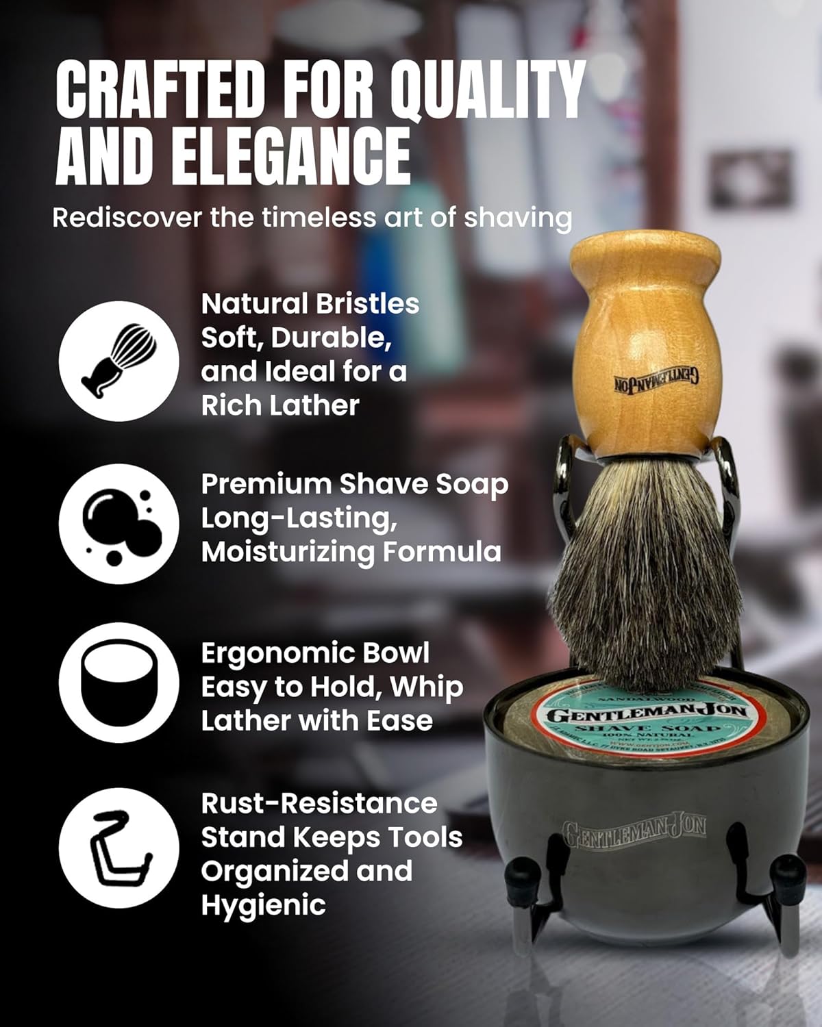 Complete Shaving Brush Kit – Old Fashion Shaving Kit for Men, Includes Shave Brush, Shave Bowl, Shave Soap & Stand, Vintage Wet Shave Mug, Barber-Style 4-Piece Gift Set