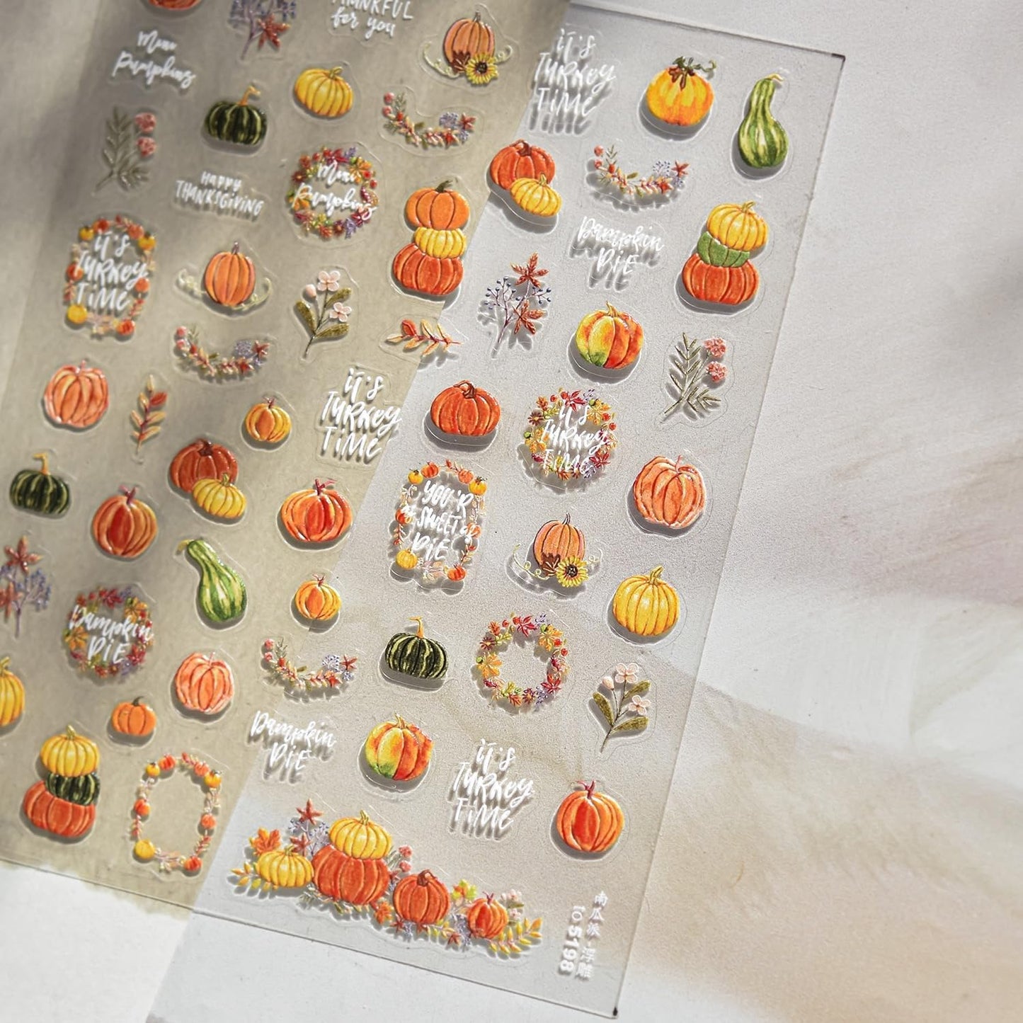 Fall Nail Art Stickers 5D Embossed Autumn Nail Art Decals Pumpkin Nail Stickers 3D Self-Adhesive Thanksgiving Day Nail Supplies Orange Nail Decals for Women DIY Holiday Manicure Accessories 1Sheet