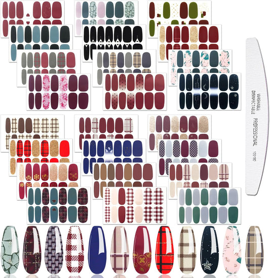 JERCLITY 24 Sheets Nail Polish Strips Wraps With Nail File Self-Adhesive Nail Stickers Gel Nail Strips for Women Girls