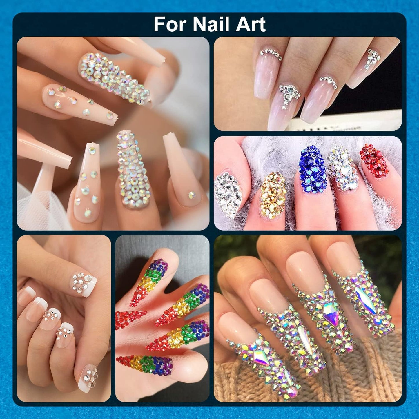Nail Art Rhinestone Glue Gel&Flatback Gems Accessories Kit, 1 Tube of 15ml Rhinestone Gel Glue(UV/LED Needed)+1 Box of Flat-Back Round Glass Crystal AB Gemstones with Pickup Pencil and Tweezer