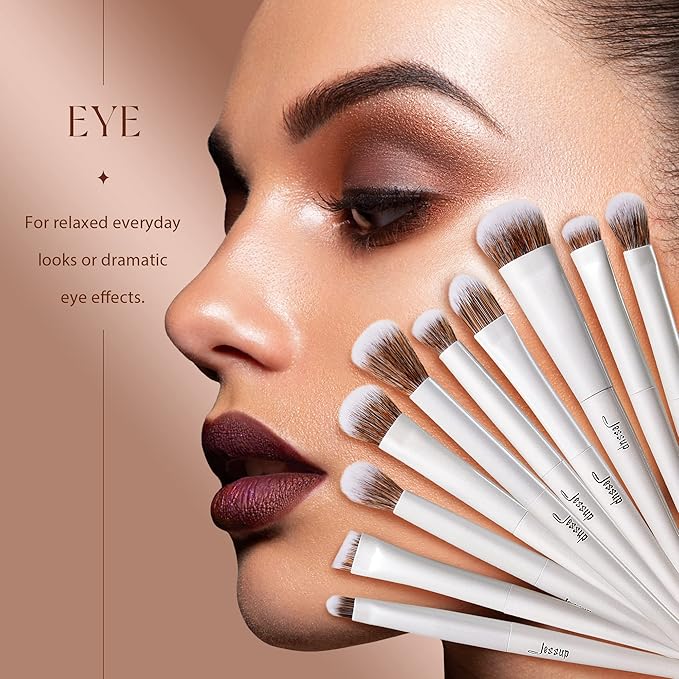 Jessup Makeup Brushes Set 14pcs Highend Makeup Gift Set for Women Include Foundation Concealer Blush Contour Powder Eye Shadow Brush, Makeup Sponge, Makeup Brush Cleaner and Towel, Pearl White T333