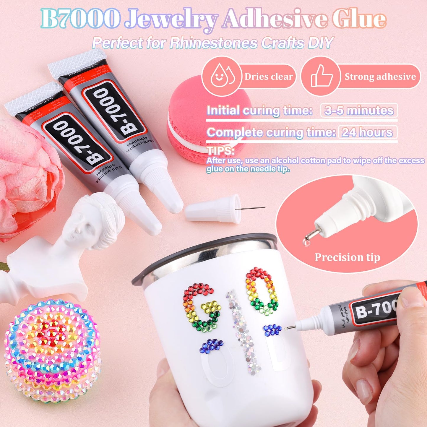 24000Pcs Resin Rhinestones with 3Pcs B7000 Jewelry Glue for Crafting, Multicolors 3mm Non Hotfix Flatback Gems, Bedazzling Crystal for DIY Crafts Clothing Tumblers Mugs Shoes Fabric Decor Nail Art