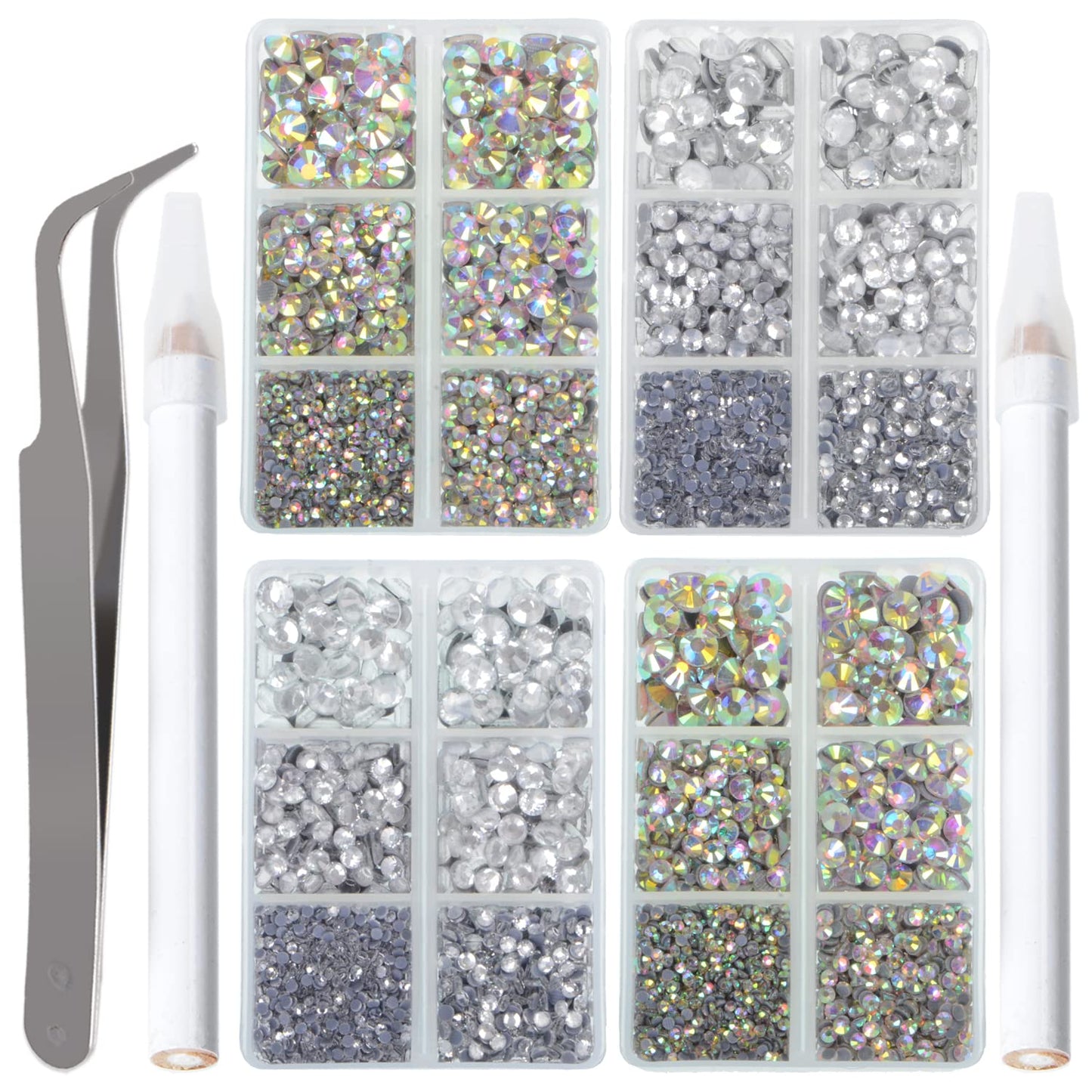 LPBeads 10000pcs Hotfix Rhinestones Flatback Glass Clear and AB Crystal Rhinestone with Tweezers and Picking Pen for Crafts Clothes Nail Art