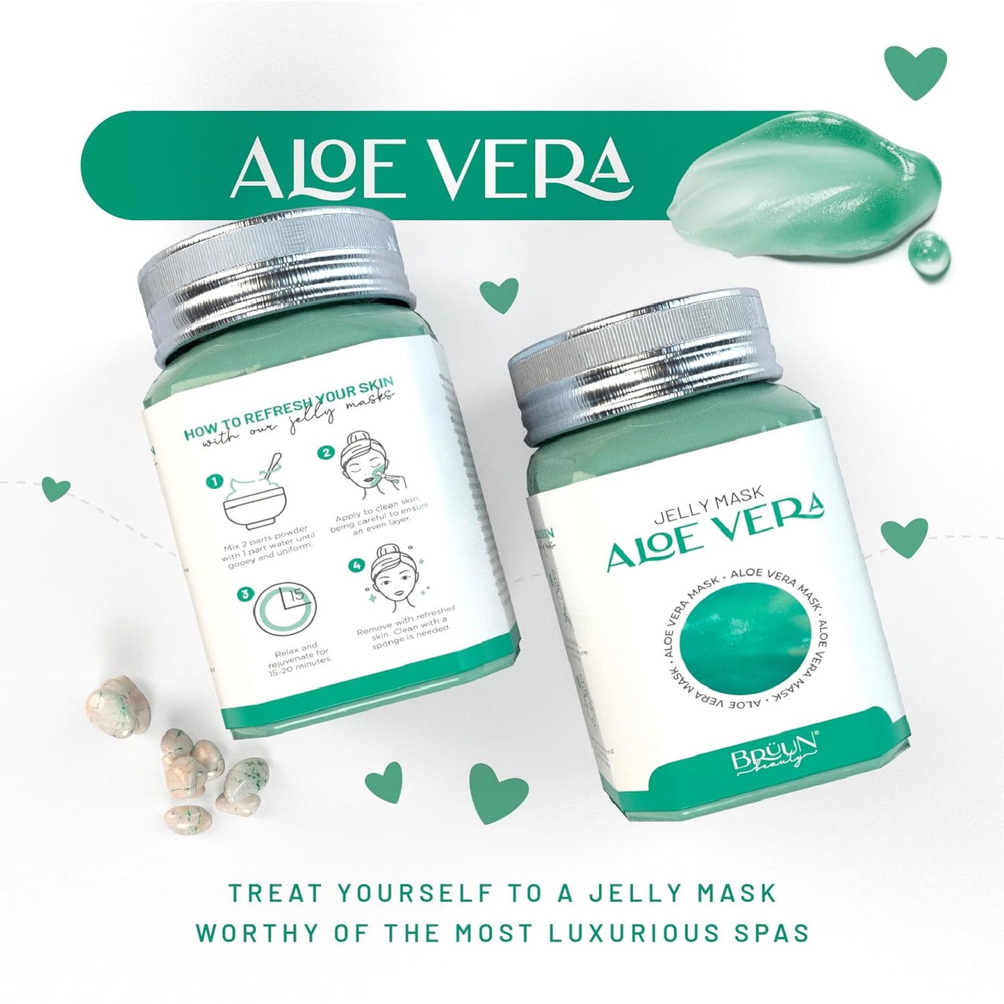 BRÜUN Jelly Mask Jar Aloe Vera Peel-Off Face Care Rubber Mask | 23 fl oz Skin Care Moisturizing Gel Mask Jar Spa Set