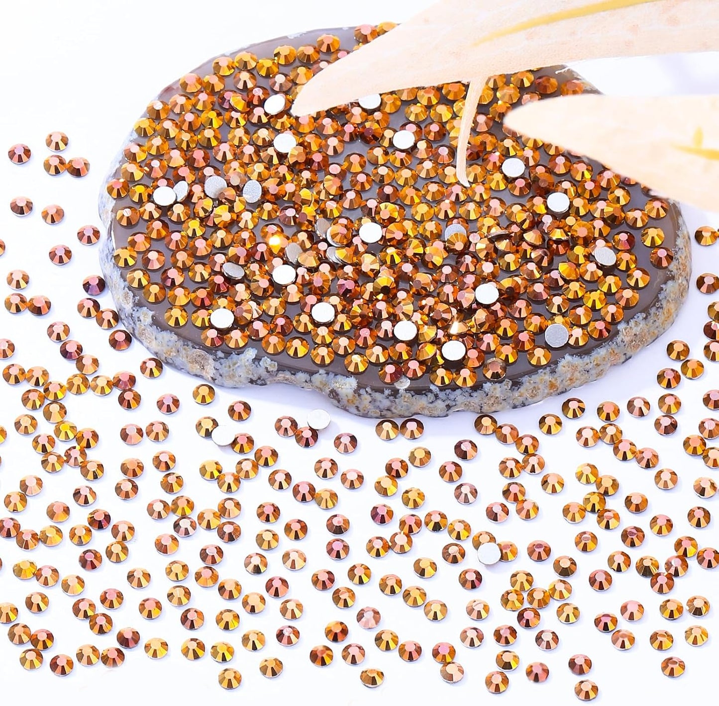 Gold Flatback Rhinestones, Glass Rhinestones for Nail Art and Craft, Glue Fix, Loose Crystal Gemstones(Gold, SS8, 2880pcs, 2.3-2.5mm)