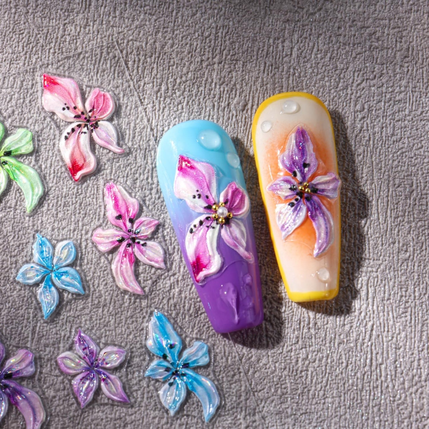 Stickers para Uñas Nail Stickers Self-Adhesive Sticker Colorful 3D Wild Flower Embossed Calcomanías para Uñas Floral Art Design Accessories Hight Quality 4 Sheets