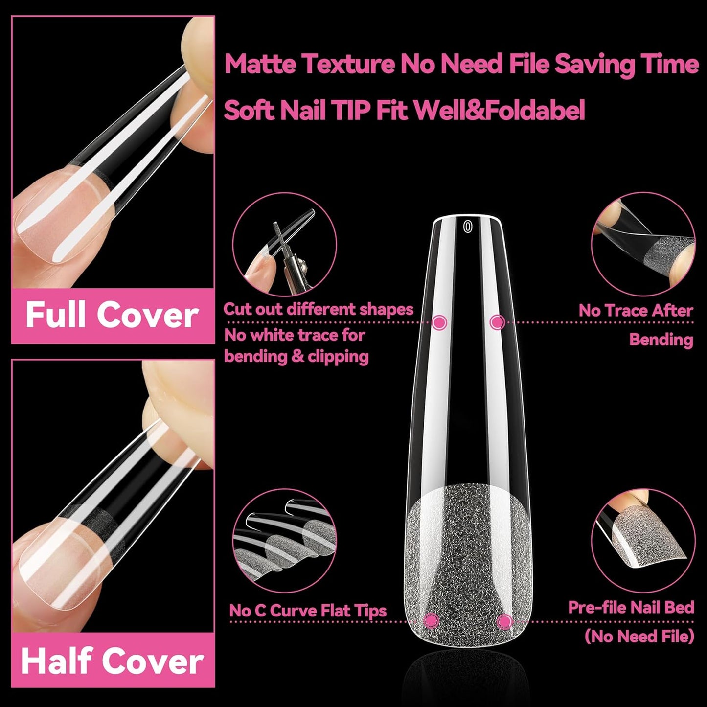 UNA GELLA Extra Long Coffin Nail Tips XXL Soft Gel Nail Tips 216pcs Coffin Pre-shape Press On Nails No C Curve Full Cover Ballerina Nail Tip Clear Fake Nail for Acrylic Nail Soak Off DIY Salon 12Sizes