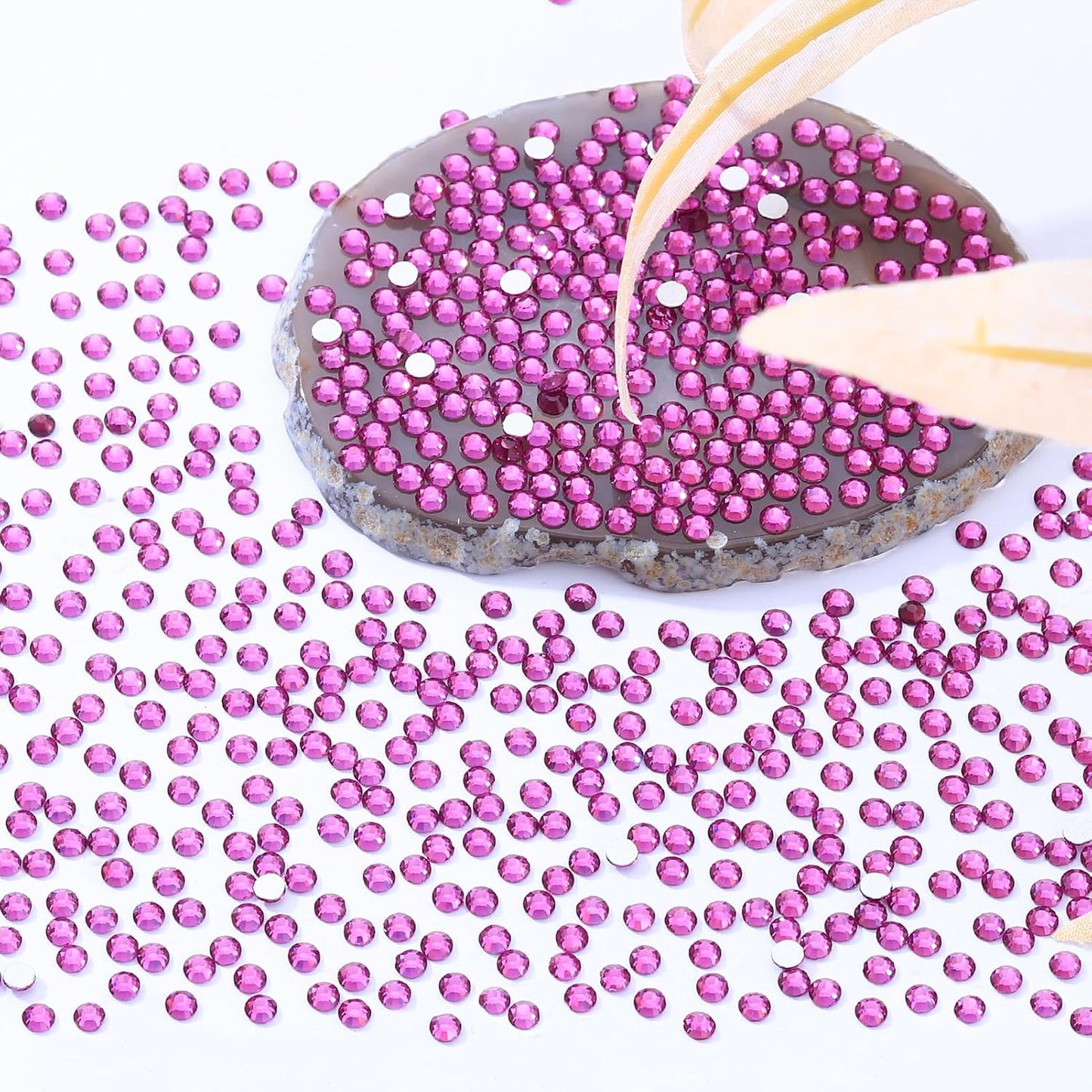 Fuchsia Flatback Rhinestones, Glass Rhinestones for Nail Art and Craft, Glue Fix, Loose Crystal Gemstones(Fuchsia, SS8, 2880pcs, 2.3-2.5mm)