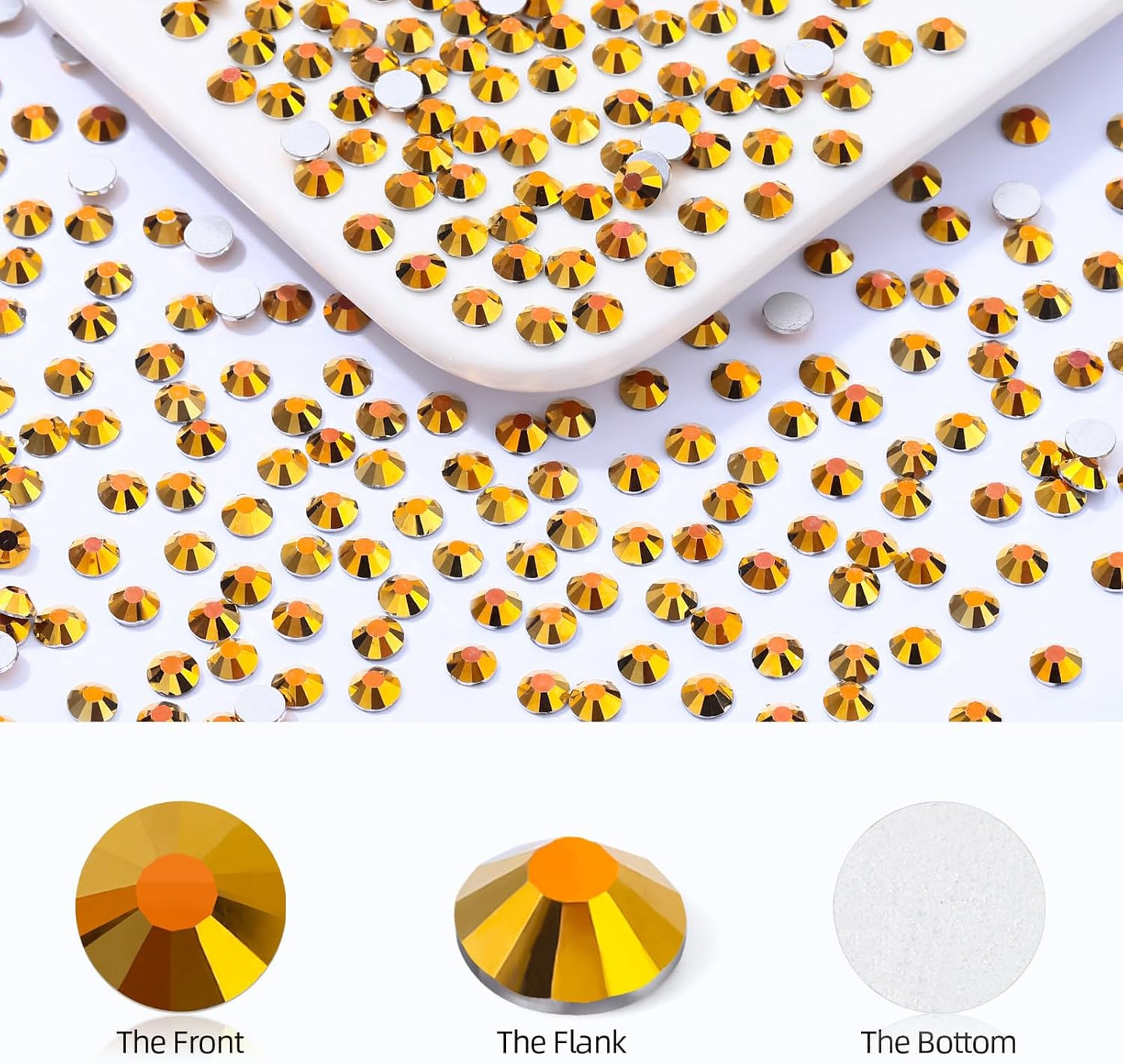 Gold Flatback Rhinestones, Glass Rhinestones for Nail Art and Craft, Glue Fix, Loose Crystal Gemstones(Gold, SS16, 1440pcs, 3.8-4.0mm)