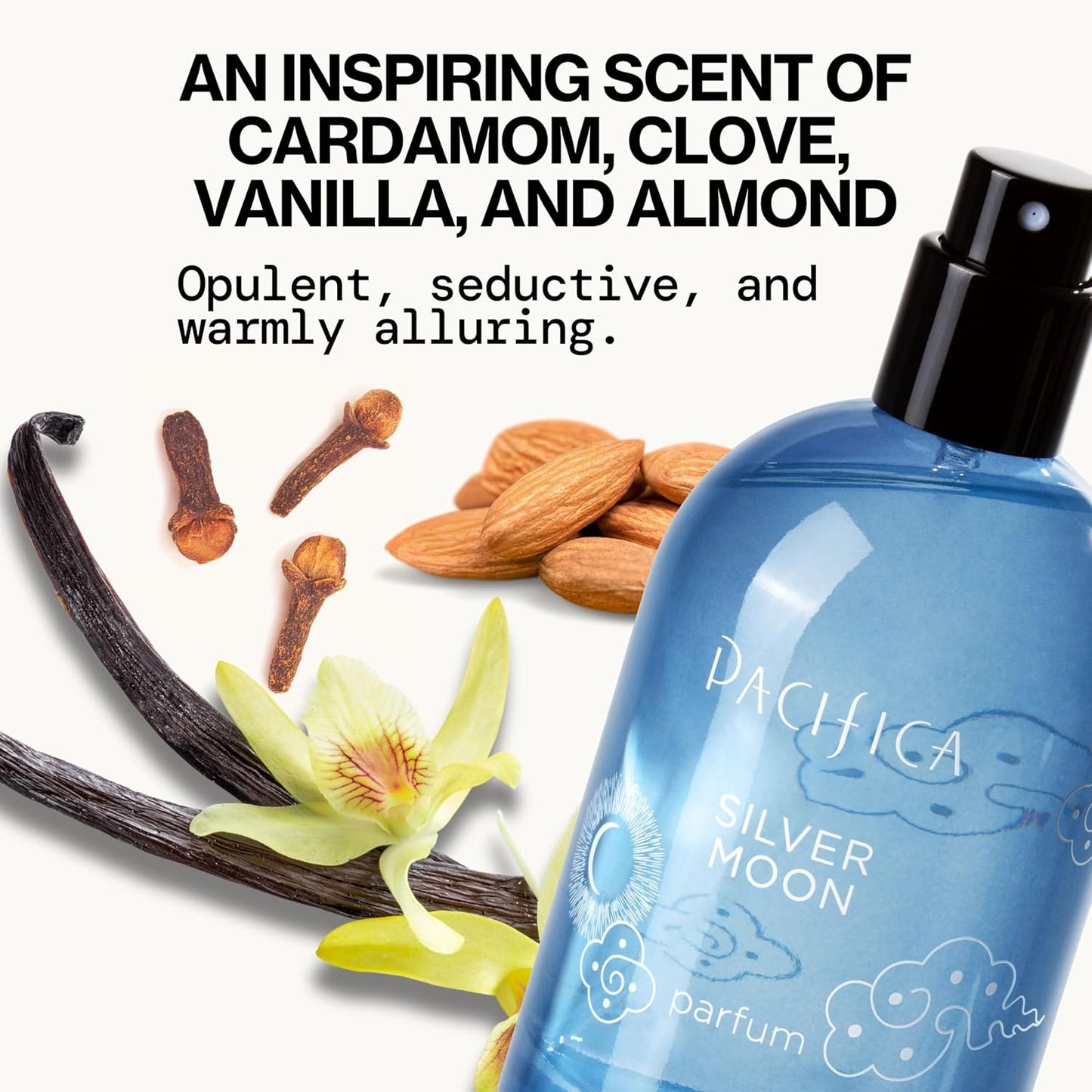 Pacifica Silver Moon Vanilla Almond Spice Perfume – Warm Gourmand Clean Fragrance for Women, 2 fl oz (Vegan & Cruelty-Free)