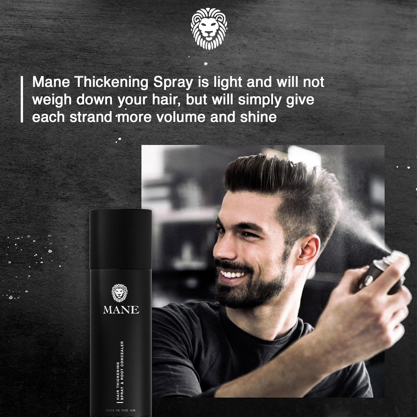 Mane Hair Thickening Spray & Root Touch Up, Instantly Thicker Hair for Men & Women, Fill in Hairlines and Hide Thinning and Fine Patches - Medium Brown, 12 Colors (6.76 oz)