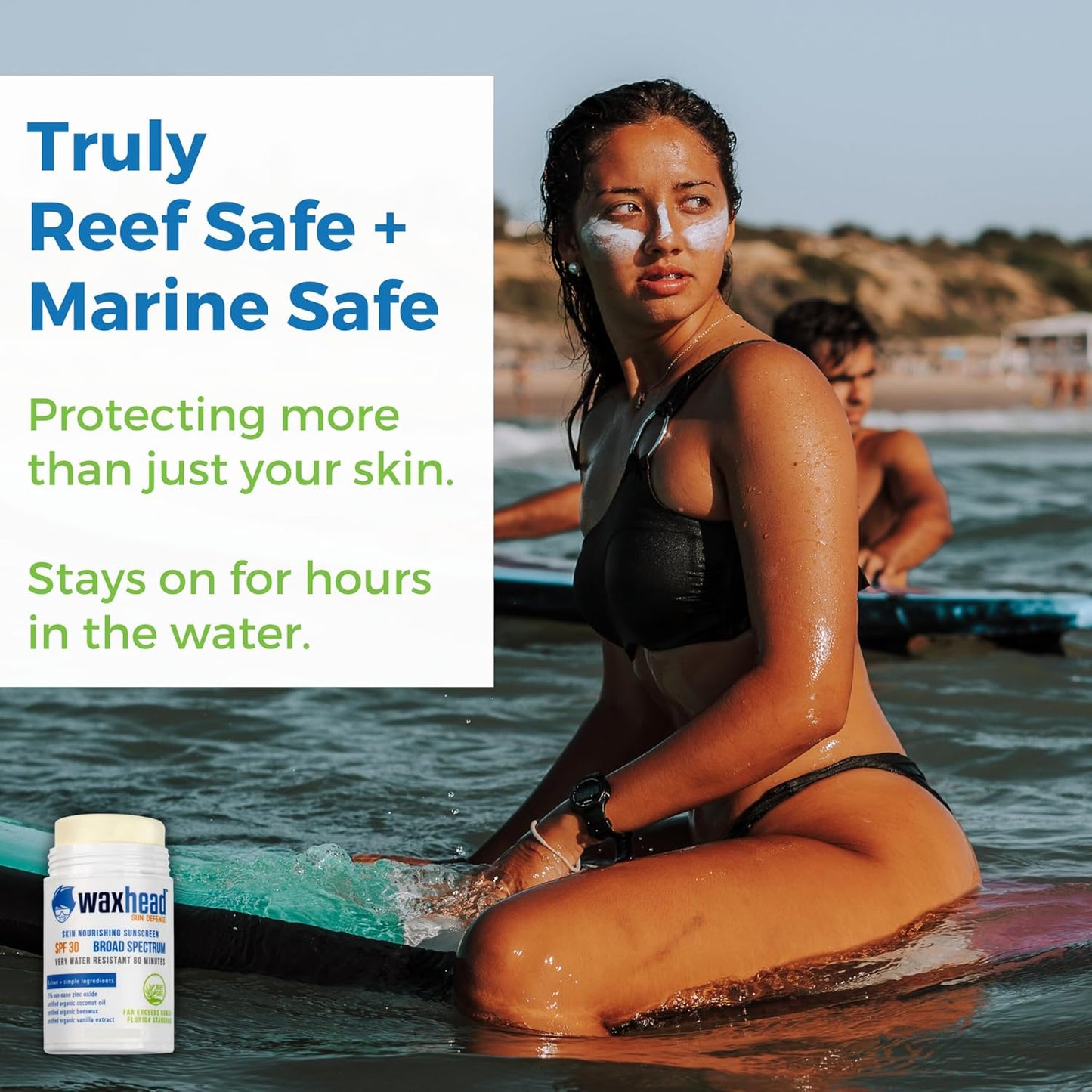 Waxhead Zinc Oxide Sunscreen Stick SPF 30 – Mineral Sunblock for Face & Body, Sport & Surf Reef Safe, Waterproof, Baby & Kids Safe for Sensitive Skin, Non-Nano Organic Tattoo Protection (White, 3.7oz)