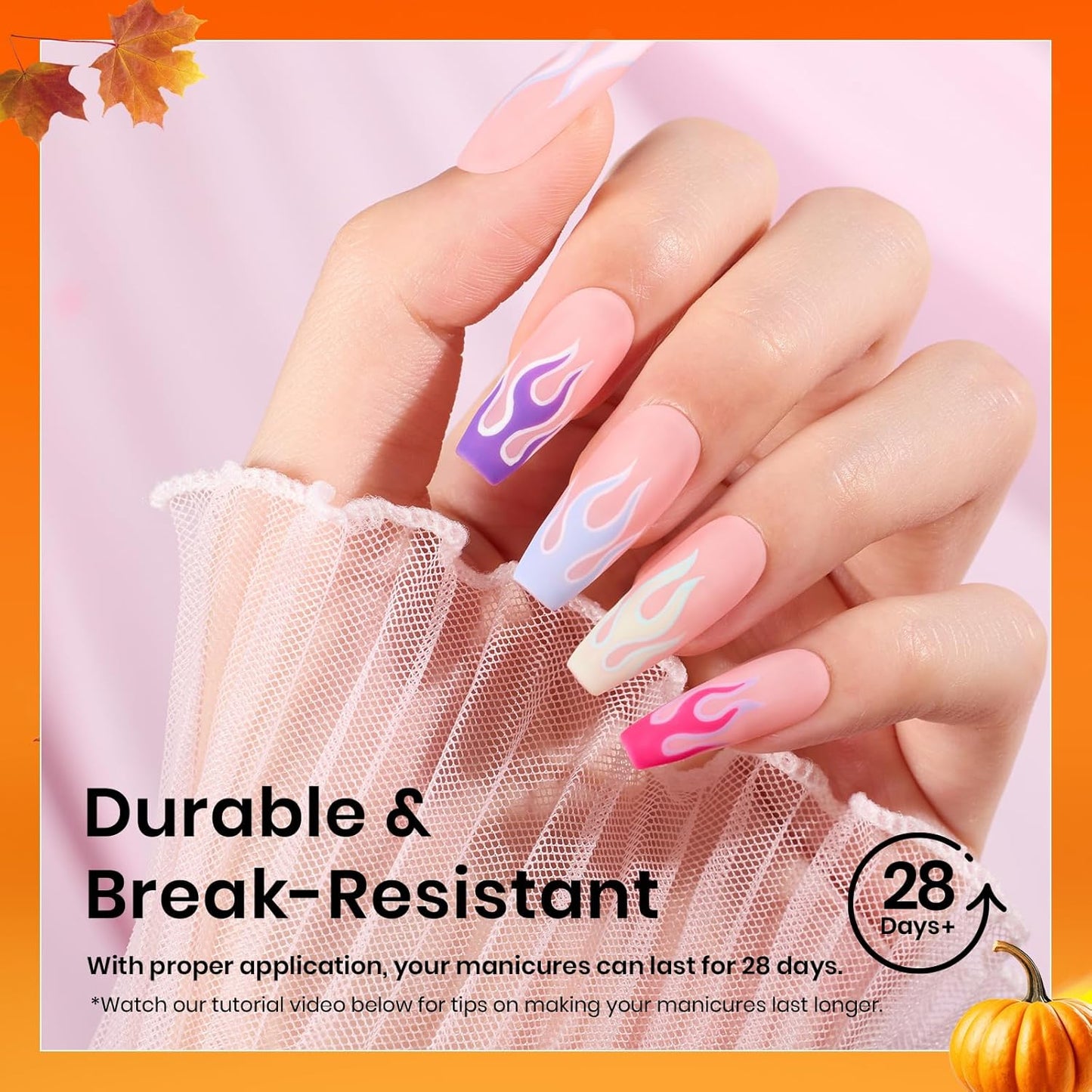 Beetles Gel Nail Tips Medium Coffin Etch X Nail Tips, 12 Sizes 288Pcs Pre Shaped Half Matte Press On Nails Full Cover False Nails for Pastel Spring Nails Acrylic Fake Nails Nail Extensions Kit