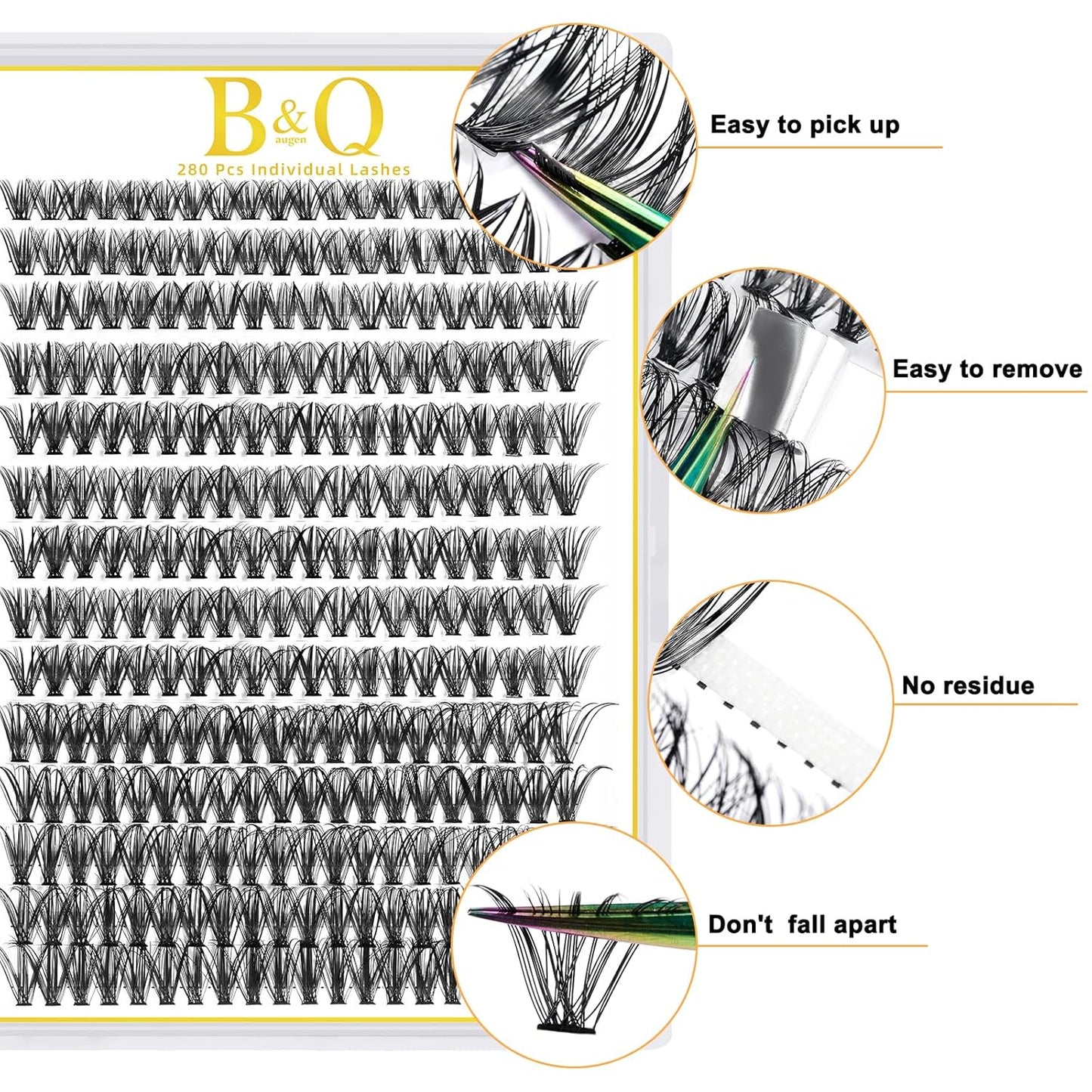 B&Qaugen Lash Clusters 40D-C-15 Individual Lashes 280 Clusters False Eyelash 10D 20D 30D 40D Lash Clusters Extensions Individual Lashes Cluster DIY Eyelash Extensions at Home (40D-C,15MM)