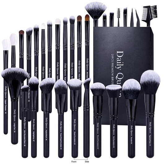 29pcs Black Professional Makeup Brush Set Kabuki Powder Concealers Eye shadows Blush Eyeliner Eyebrow Contour Eye blending Brushes (29pcs brush)