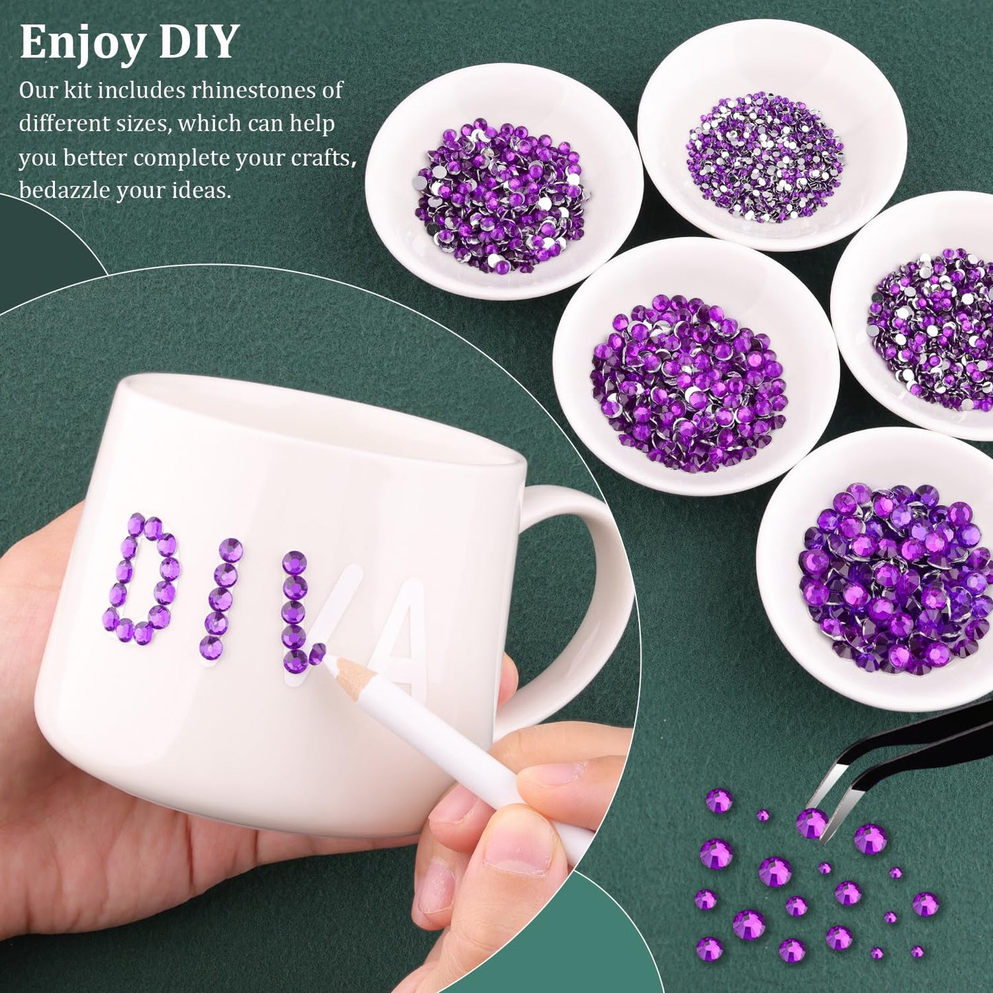 Resin Rhinestones for Crafting with B7000 Jewelry Glue, 1 Box Dark Violet Flatback Crystals with 3Pcs 10ml Glue for Bedazzling Crafts DIY Nail Art Makeup，Non Hotfix Gems for Clothing Shoes