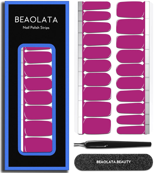 Nail Polish Strips Long Lasting, 20Pcs Wraps, Easy Apply& Remove Salon Quality Gel Nail Stickers (Dry Prune Pink)