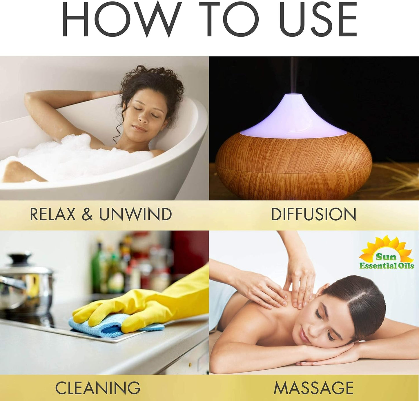 Sun Essential Oil - Lavender Essential Oil 4 oz (118 ml) with Dropper for Diffuser, Humidifier, Skin, Aromatherapy Massage, Scented for Soap & Candle Making at Home, Calming Aroma for Sleep