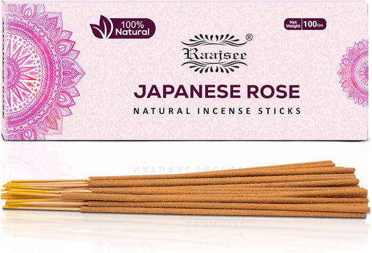 Raajsee Japanese Rose Incense Sticks 100 Gm Pack-100% Pure Organic Natural Hand Rolled Free from Chemicals-for Church,Aromatherapy,Relaxation,Meditation & Sensual Therapy