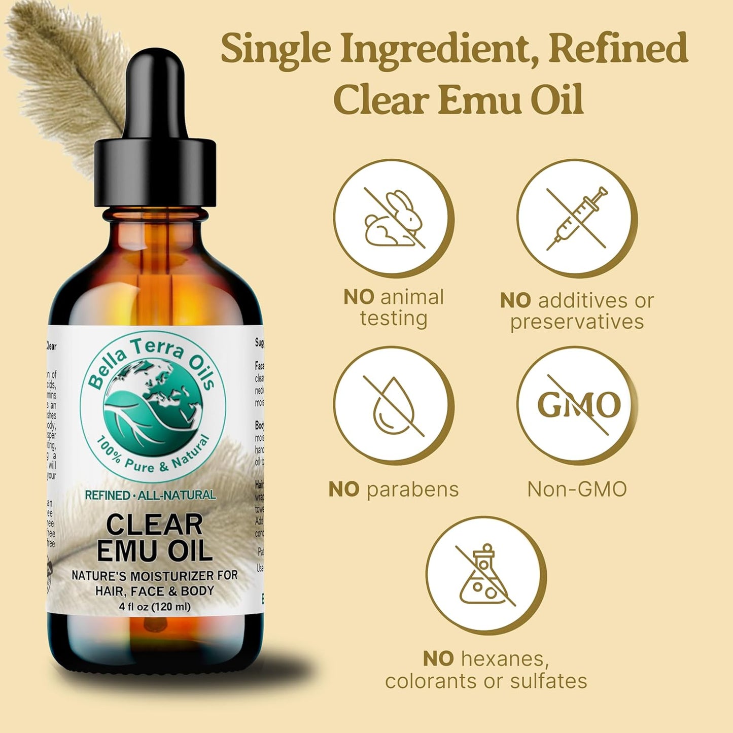 Bella Terra Oils - Clear Emu Oil 8 oz - Harnessing the Power of Pure Emu, Abundant in Natural Nutrients & Fatty Acids, Elevate Your Skin's Glow