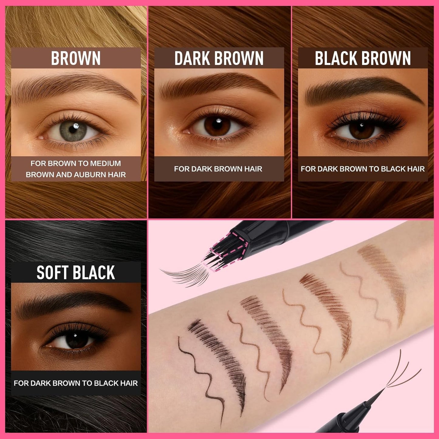 Dual Ended Microblading Eyebrow Pen - 2 in 1 Liquid Eyebrow Pencil with Brow-Fection Angled Brush & Precise Detail Brush-Tip, Shapes & Fills Hair-Like Brows, Lasts All-Day, Black Brown