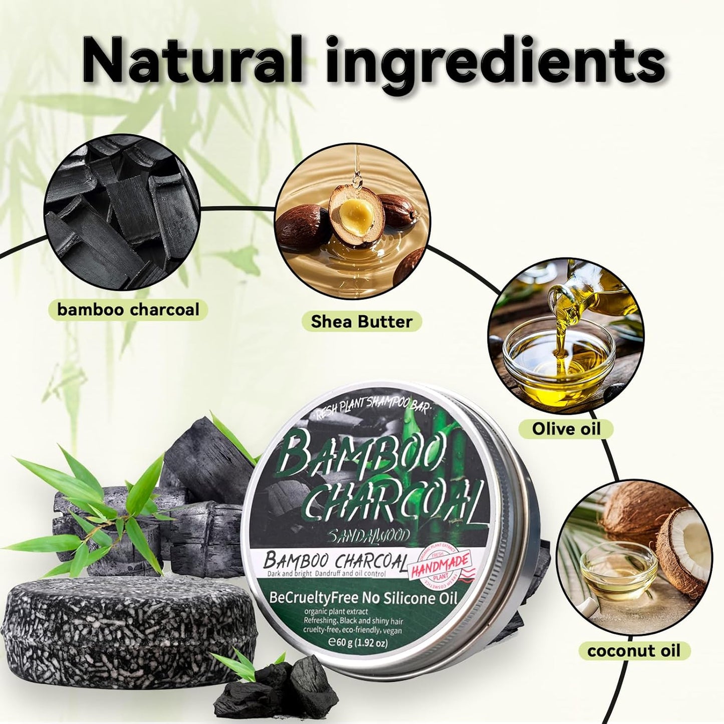 2PCS Bamboo Charcoal Shampoo Bar for Gray Hair, Black Soap for Gray Hair Natural Organics Shampoo and Conditioner Bar for Thinning Hair for Men & Women (Bamboo Charcoal)