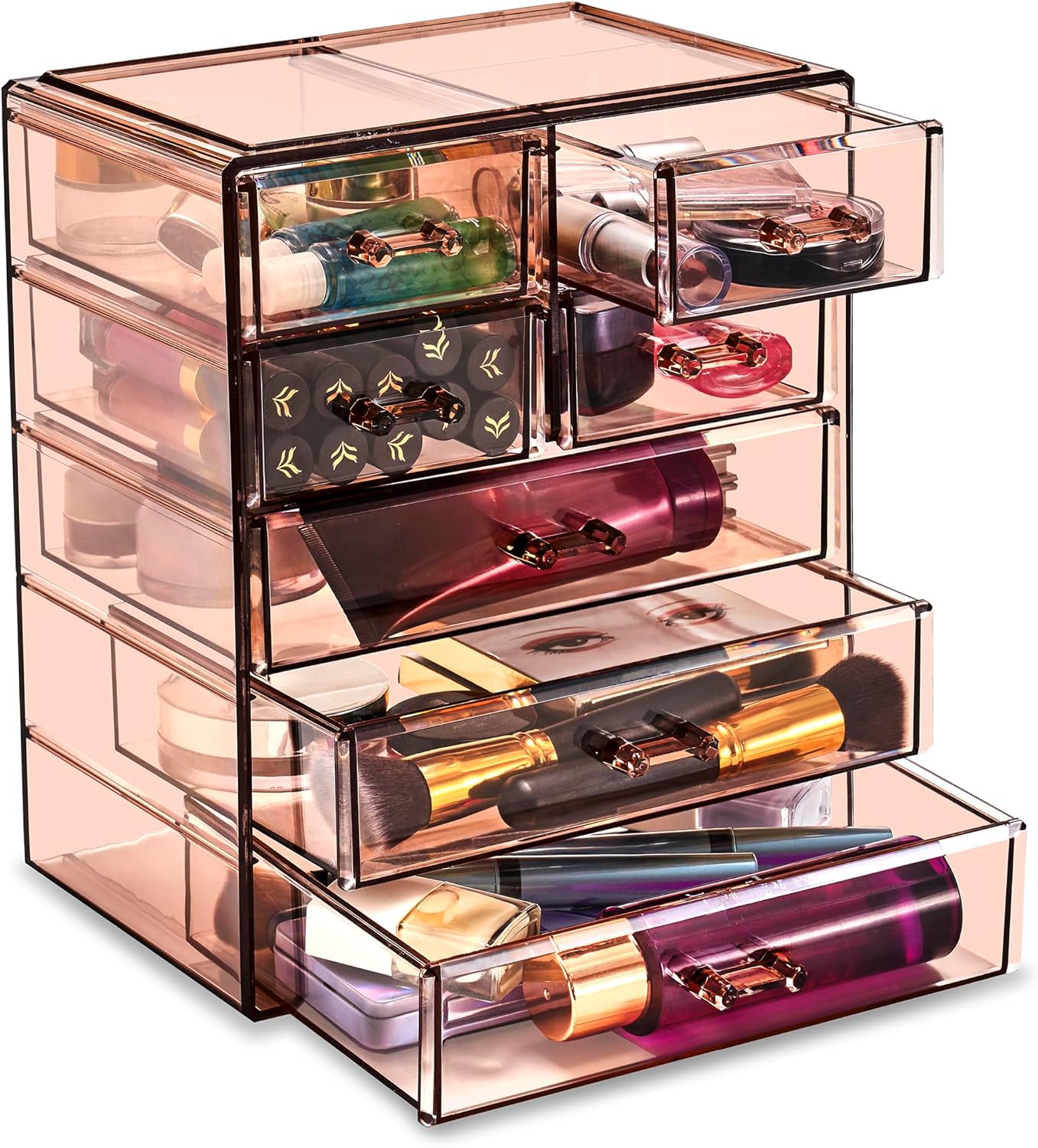 Sorbus Acrylic Makeup Organizer - Organization and Storage Case for Cosmetics Make Up & Jewelry - Big Clear Makeup Organizer for Vanity, Bathroom, College Dorm, Closet, Desk (3 Large, 4 Small Drawers)