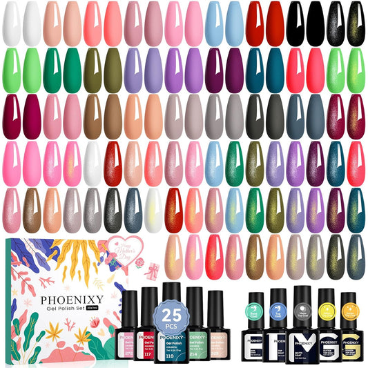 phoenixy Gel Nail Polish 25+5 PCS Gel Nail Polish Kit with Black White Pink Blue Purple Suitable for All Seasons for Women