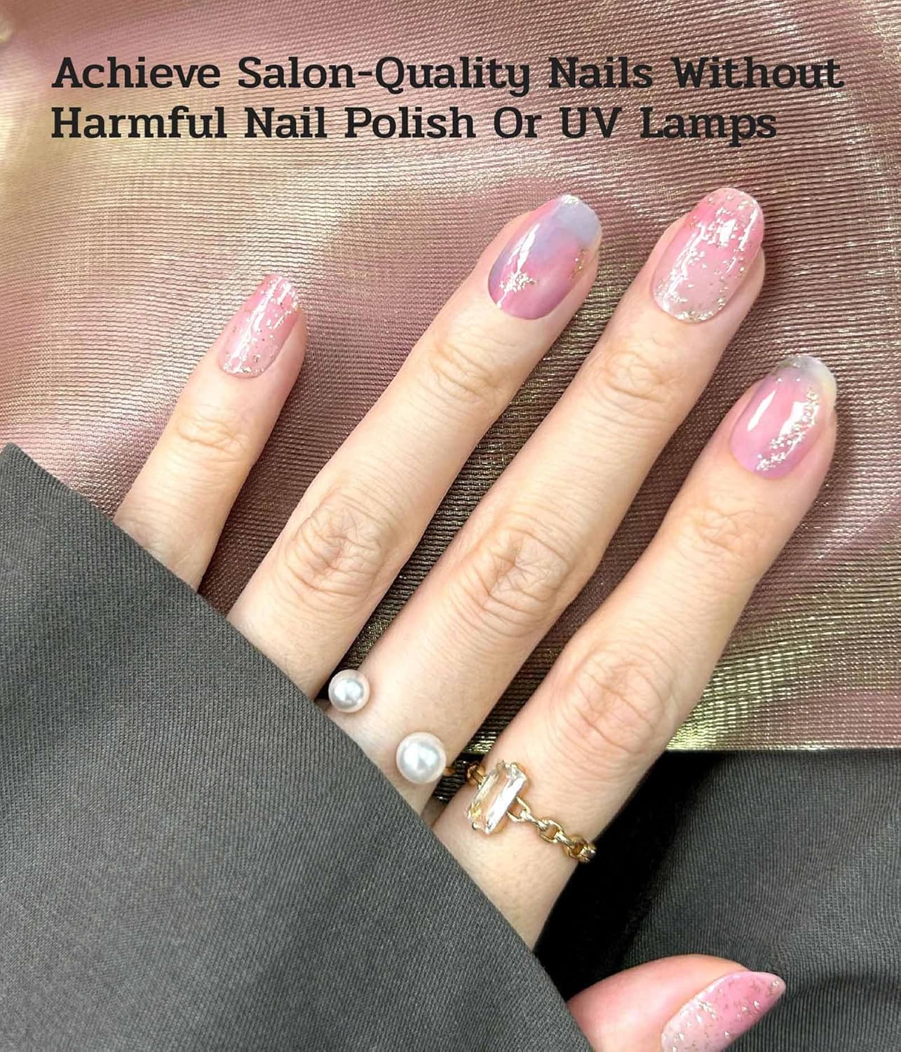 Nail Polish Strips - 22 Pcs Salon Quality Gel Nail Stickers - Long Lasting Wraps (Iridescent Jellfish Pink&Blue)