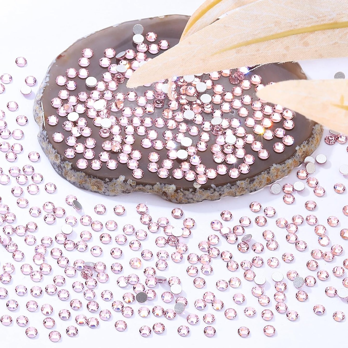 Pink Flatback Rhinestones, Glass Rhinestones for Nail Art and Craft, Glue Fix, Loose Crystal Gemstones(Pink, SS6, 2880pcs, 1.9-2.0mm)