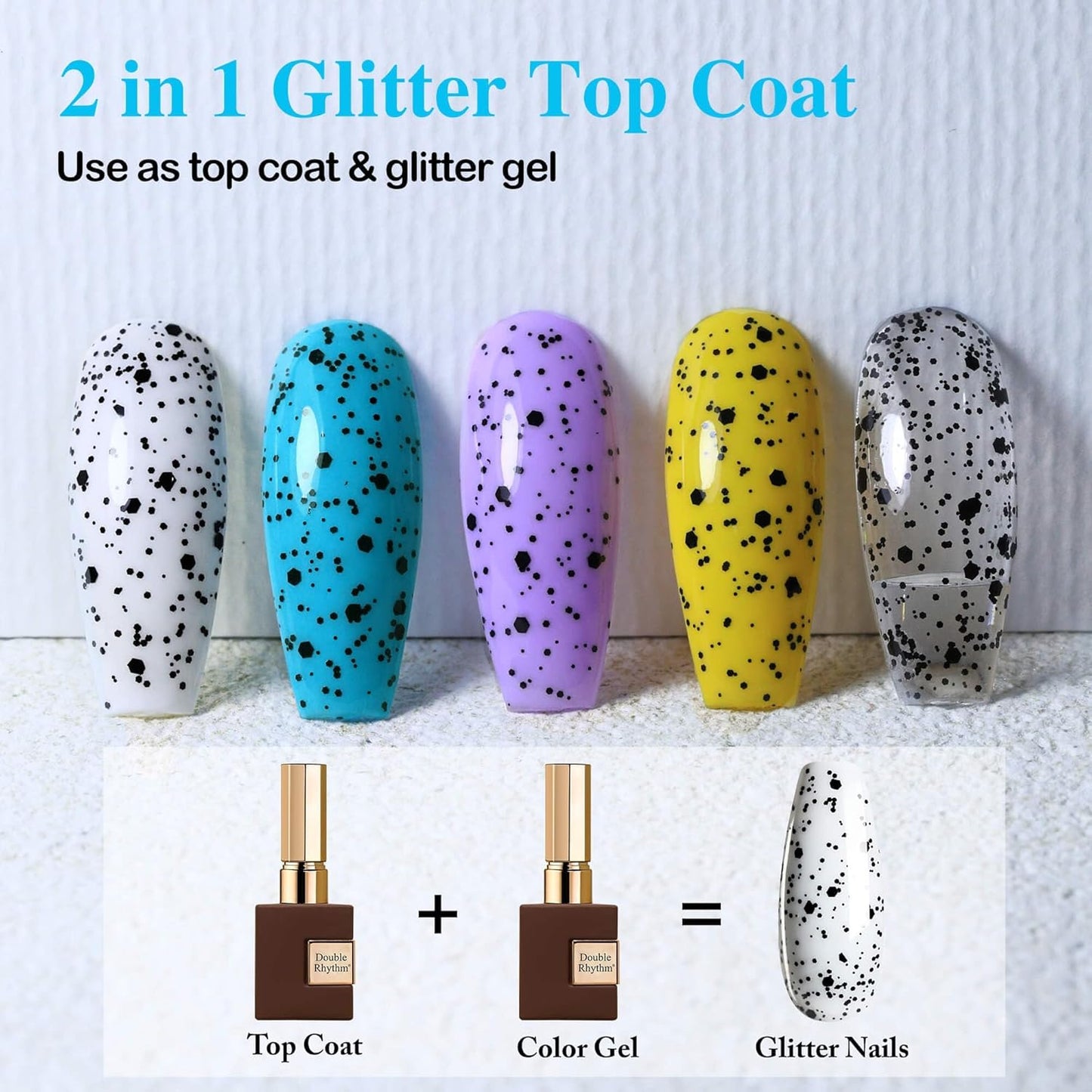 Double Rhythm 15ML No Wipe Gel Top Coat Base Coat Iridescent Glitter Shimmer 2 in 1 Nail Polish Soak Off Manicure DIY Home Salon (Eggshell Top Coat-2)