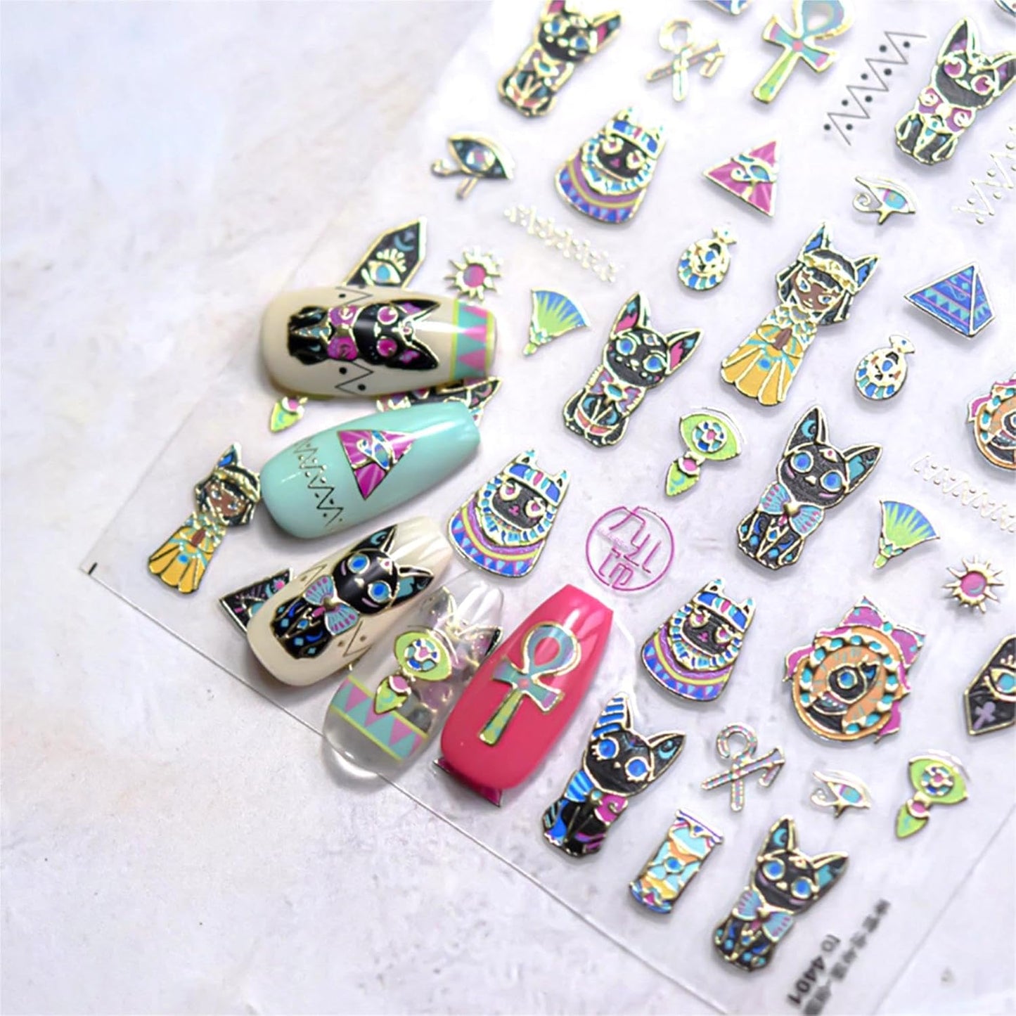 Dedyel Cute Nail Stickers 5D Embossed Cartoon Cat Kawaii Animal Self-Adhesive Nail Decals for Women Girls Kids Nail Art Decoration