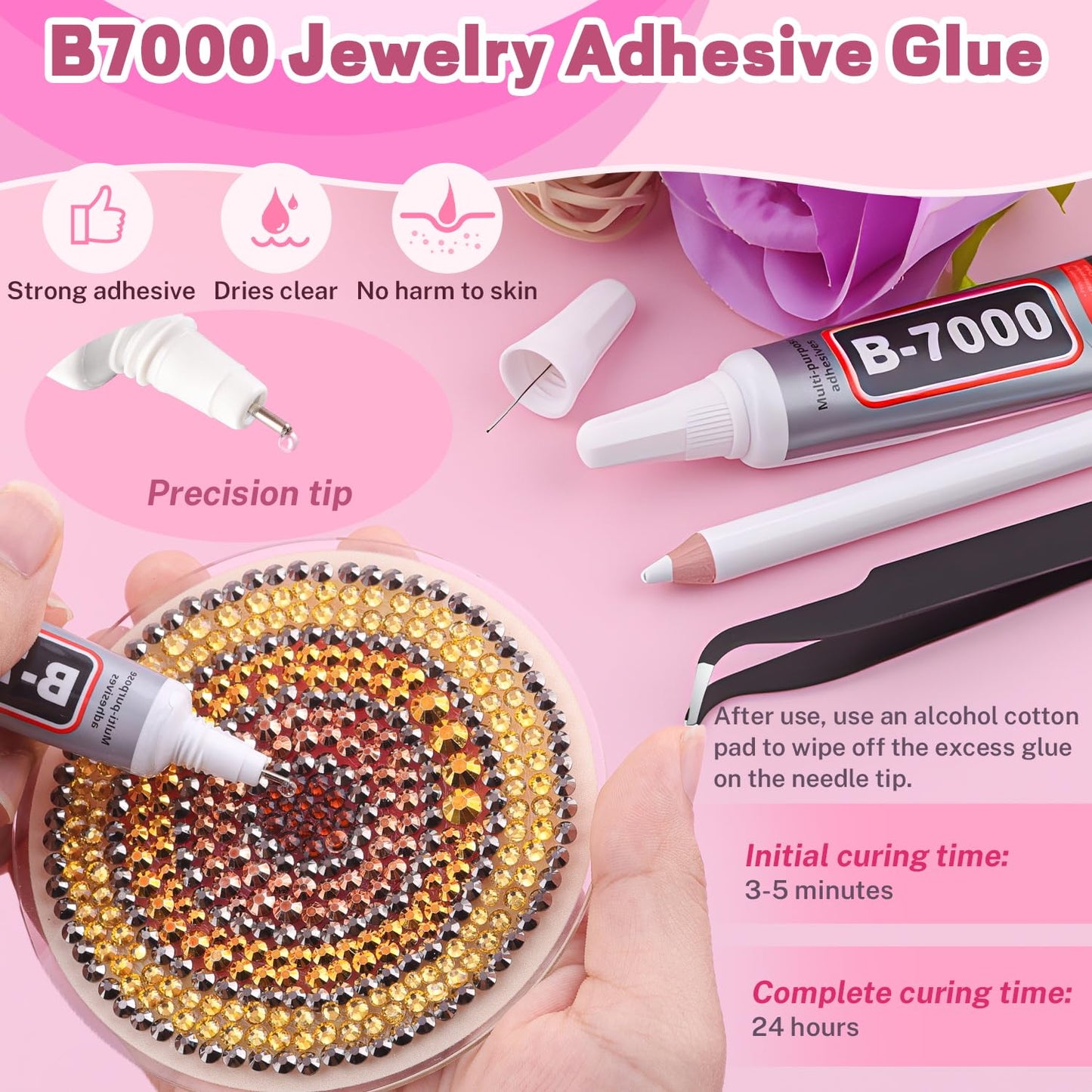20000Pcs Metallic Rhinestones for Bedazzling with 3Pcs B7000 Jewelry Glue, Resin Rhinestones for Crafting Crafts，Bedazzler Kit Flatback Gems for Clothing Shoes Tumblers Nail Art