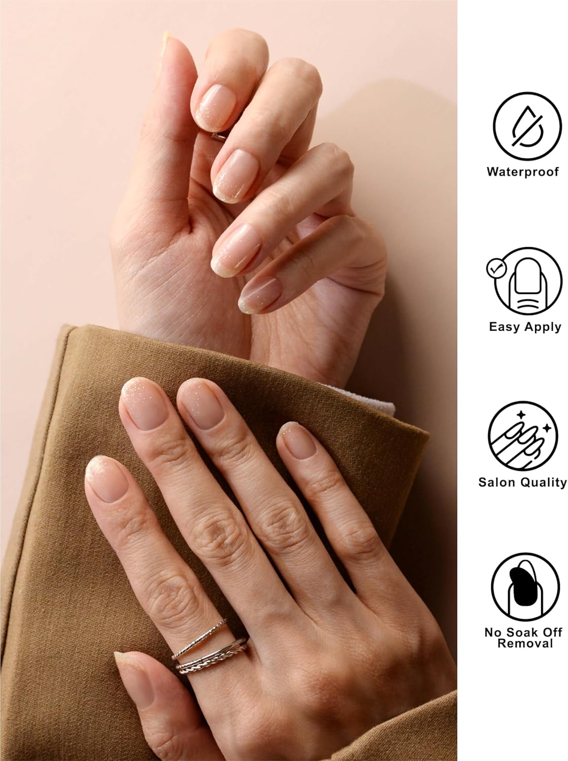 Nail Polish Strips, 44PCS Salon Quality Wraps with Top Coat, Long Lasting Gel Nail Stickers for Women Easy Apply& Remove (Spinning Clear)