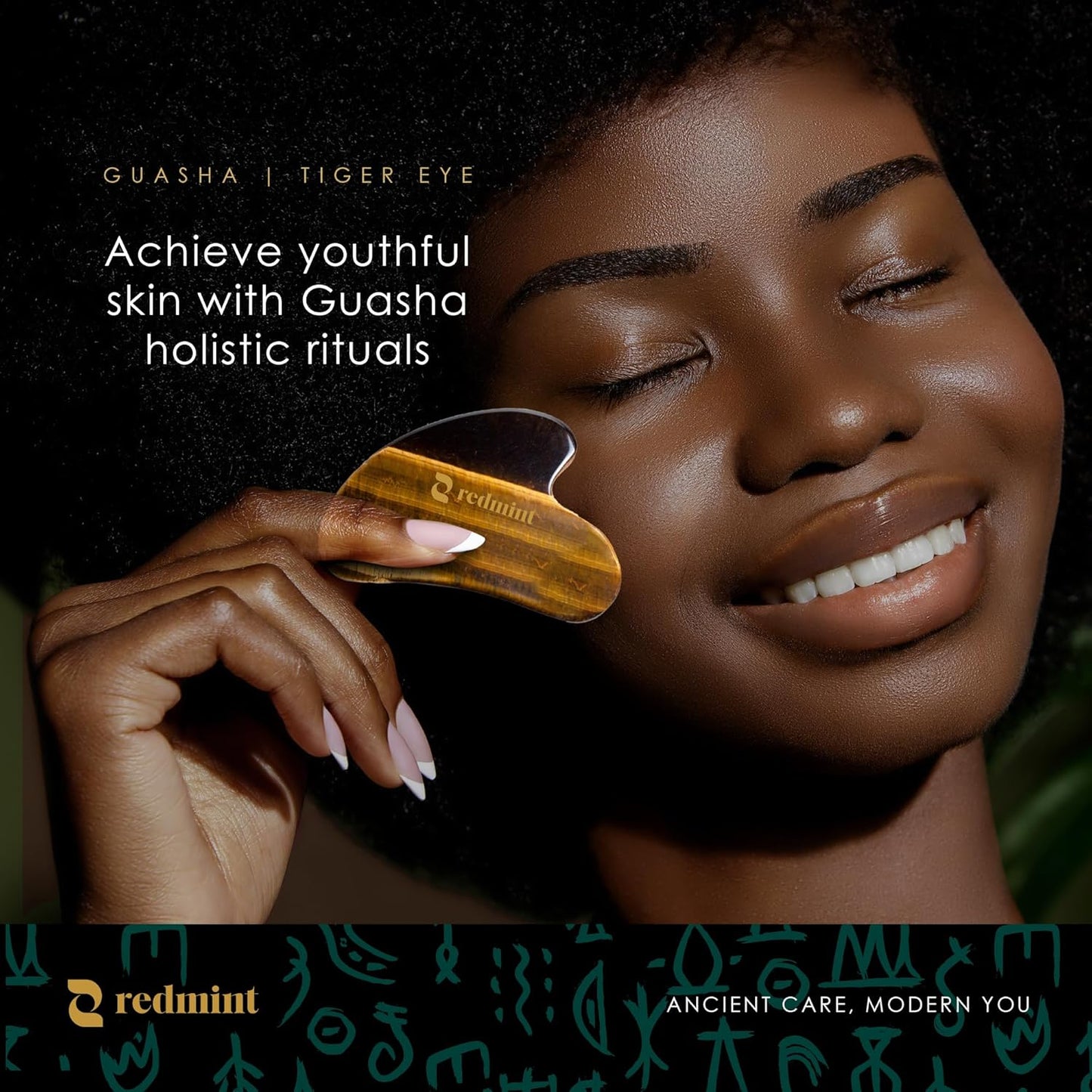 Redmint Tiger Eye Gua Sha Tool for Face | Rooted in Ancient TCM Wisdom | Rediscover Youthful Skin | Facial Massage Tools for Puffiness Reducing, Jawline Sculpting | Face Stone Gua Sha to Lift, Plump