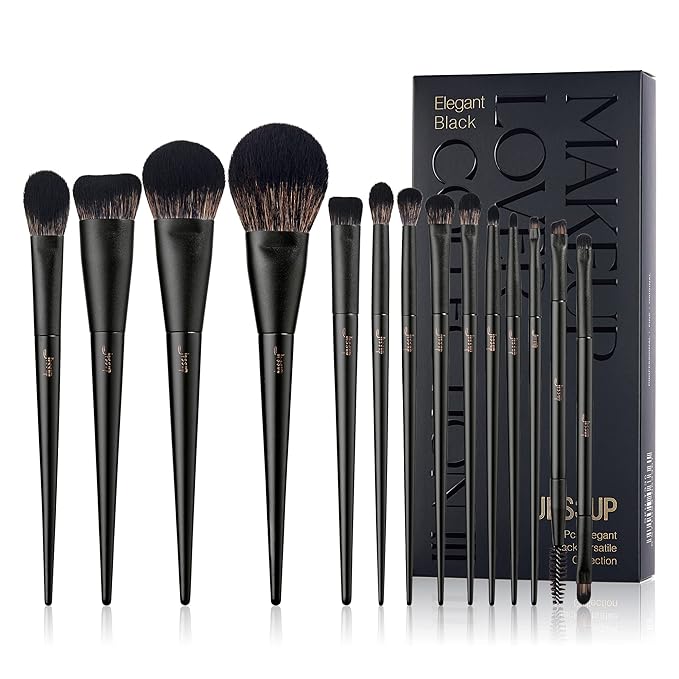 Makeup Brushes Set Jessup Make up Brushes 14Pcs Black Kabuki Foundation Eyeshadow Contour Concealer Powder Eyeliner Crease Eyebrow Blending Brush, T336