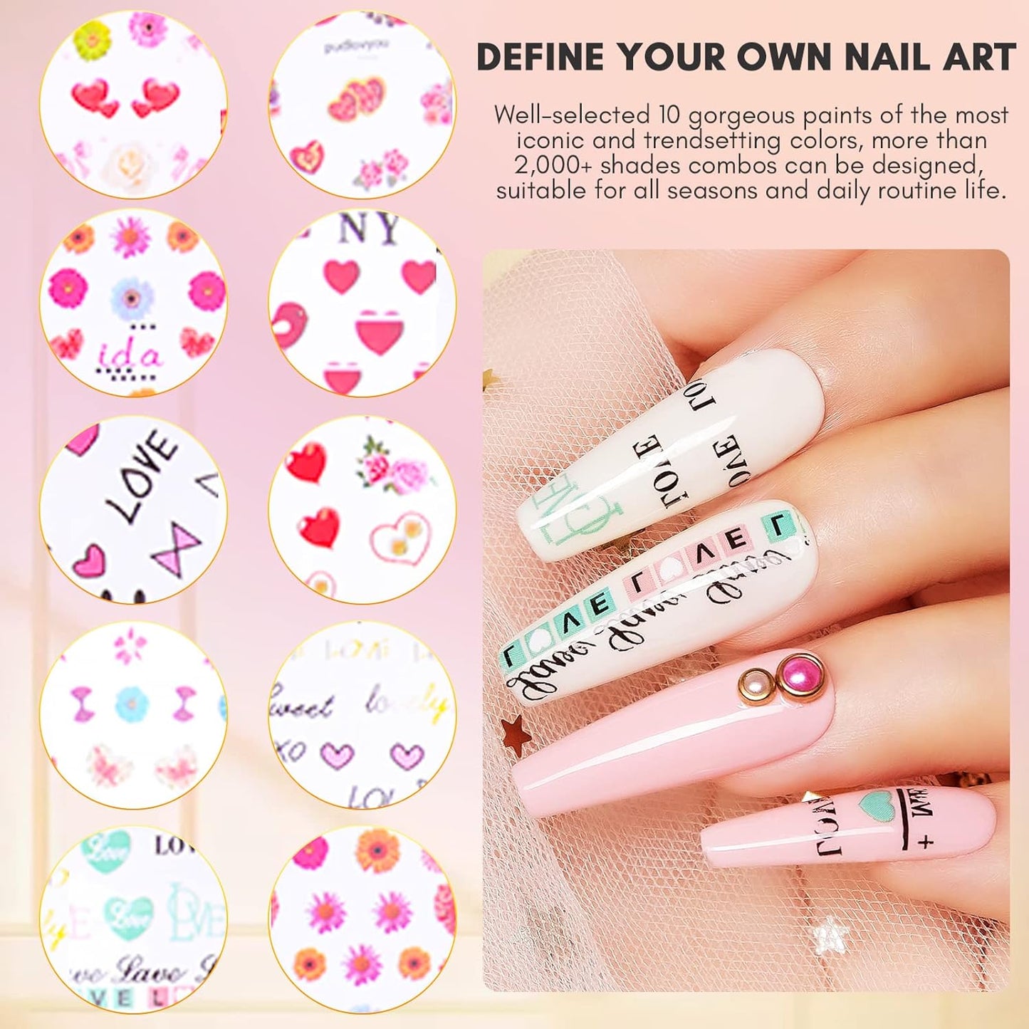 Makartt Nail Foil Sheets, 10 Rolls Thanksgiving Valentine Theme Transfer Nails Sticker for DIY Art Decorations & Design - 2.5x100cm